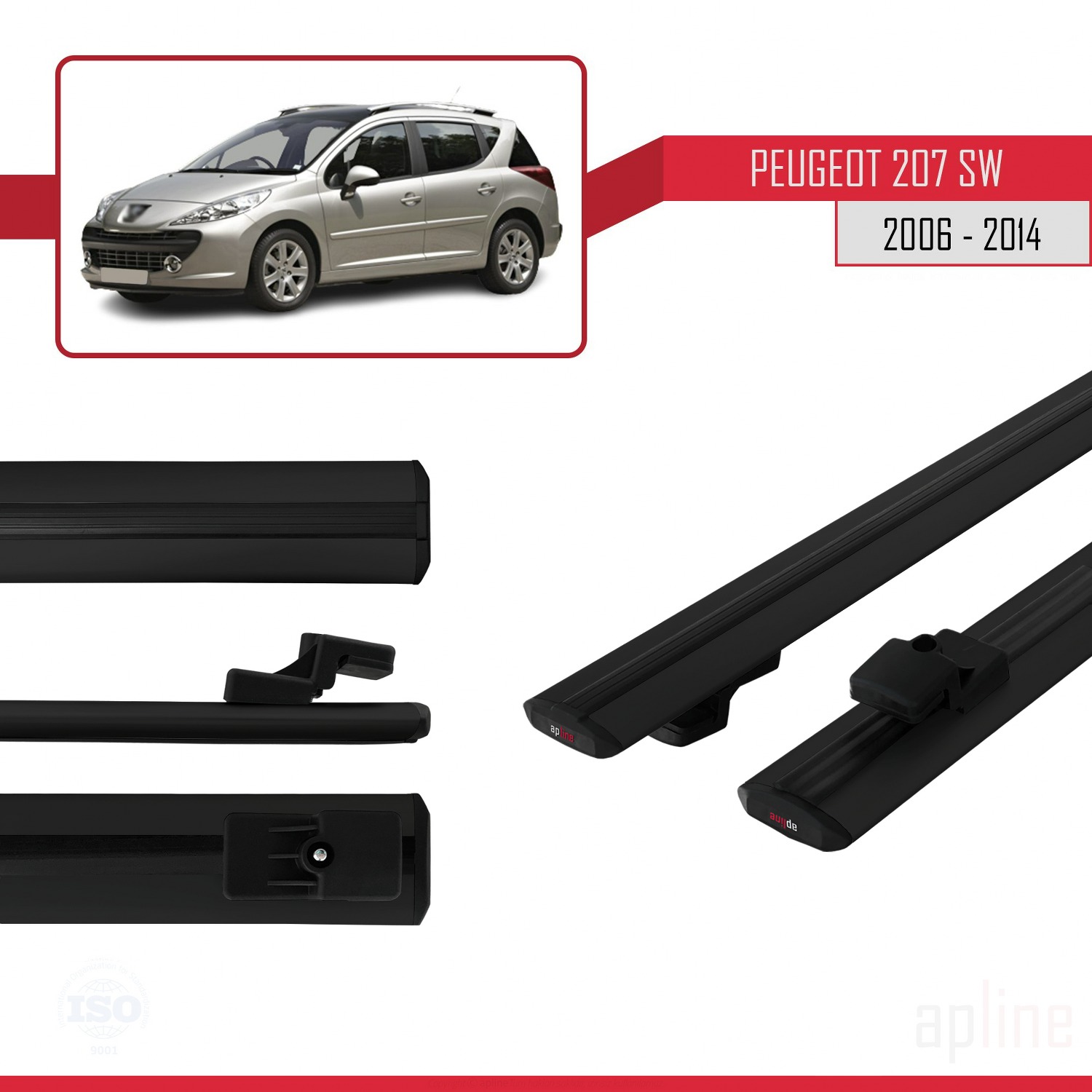 Peugeot 207 SW 2006-2014 Arası ile Uyumlu BASIC Model Ara Atkı Tavan Barı Siyah 2 Adet - Görsel 3