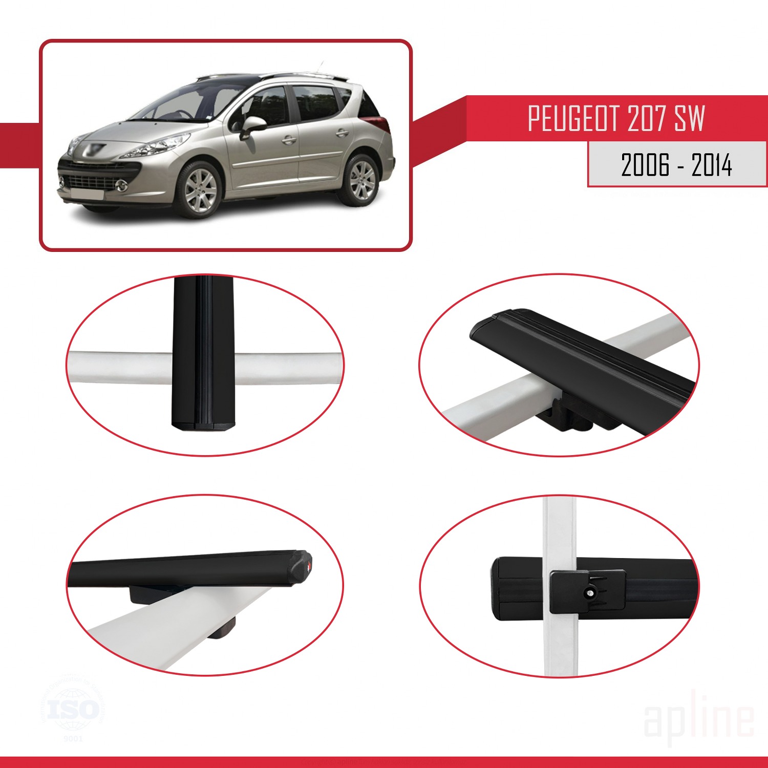 Peugeot 207 SW 2006-2014 Arası ile Uyumlu BASIC Model Ara Atkı Tavan Barı Siyah 2 Adet - Görsel 4