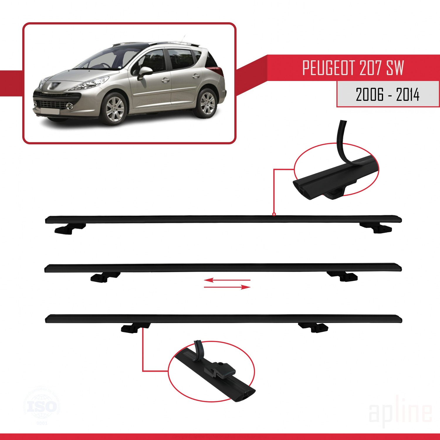 Peugeot 207 SW 2006-2014 Arası ile Uyumlu BASIC Model Ara Atkı Tavan Barı Siyah 2 Adet - Görsel 5