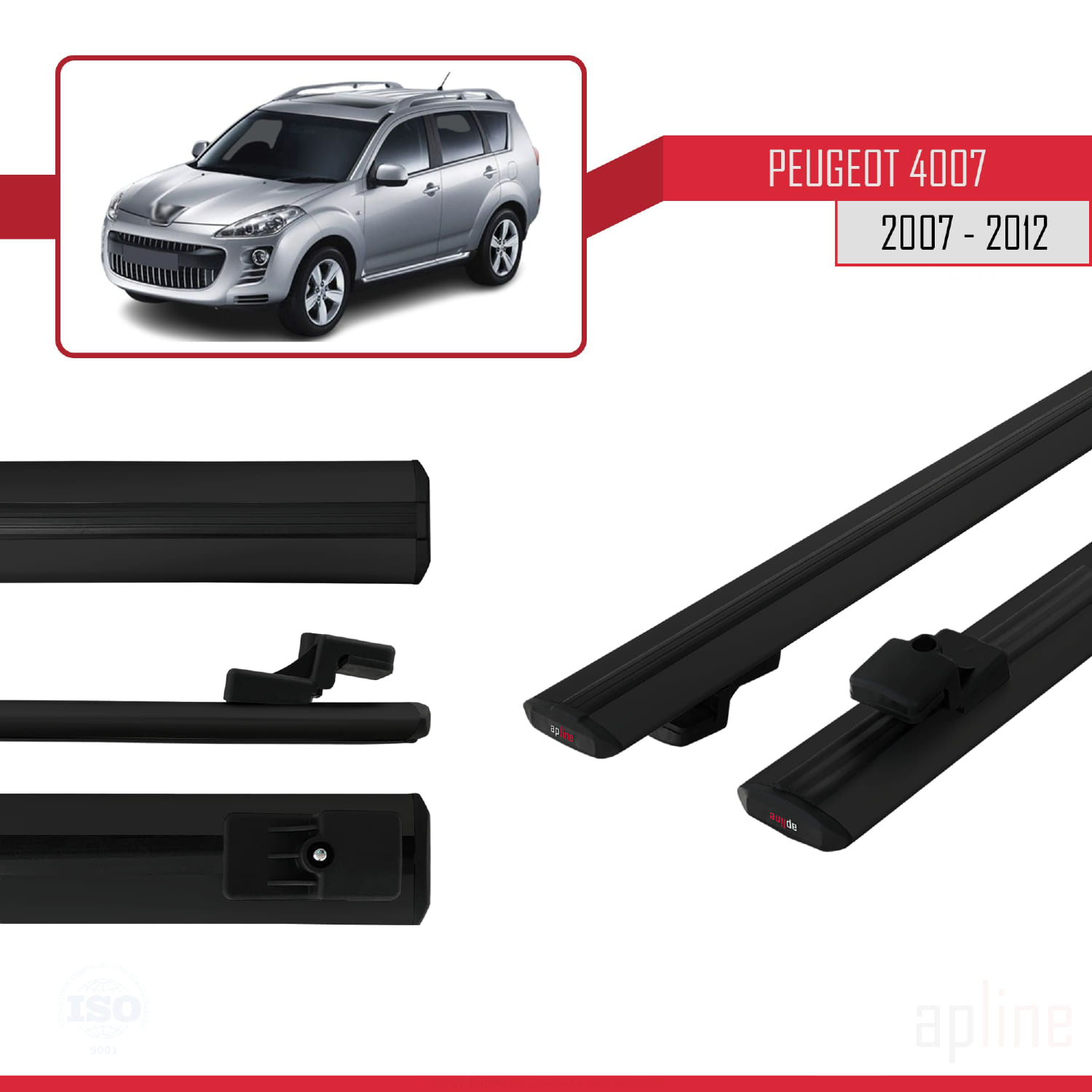 Peugeot 4007 2007-2012 Arası ile Uyumlu BASIC Model Ara Atkı Tavan Barı Siyah 2 Adet - Görsel 3