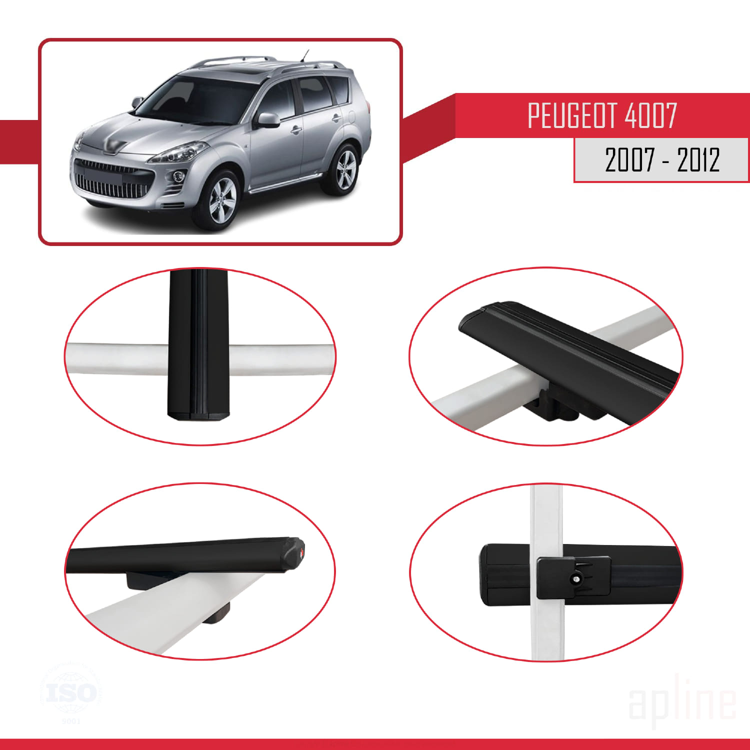 Peugeot 4007 2007-2012 Arası ile Uyumlu BASIC Model Ara Atkı Tavan Barı Siyah 2 Adet - Görsel 4