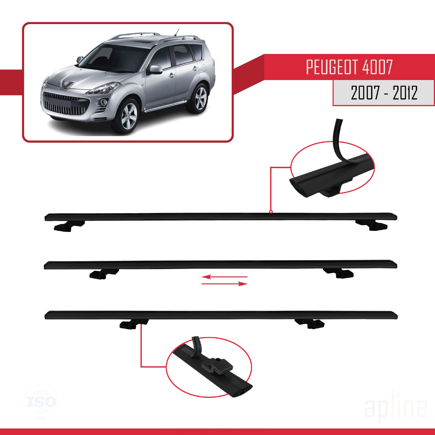Peugeot 4007 2007-2012 Arası ile Uyumlu BASIC Model Ara Atkı Tavan Barı Siyah 2 Adet - Görsel 5