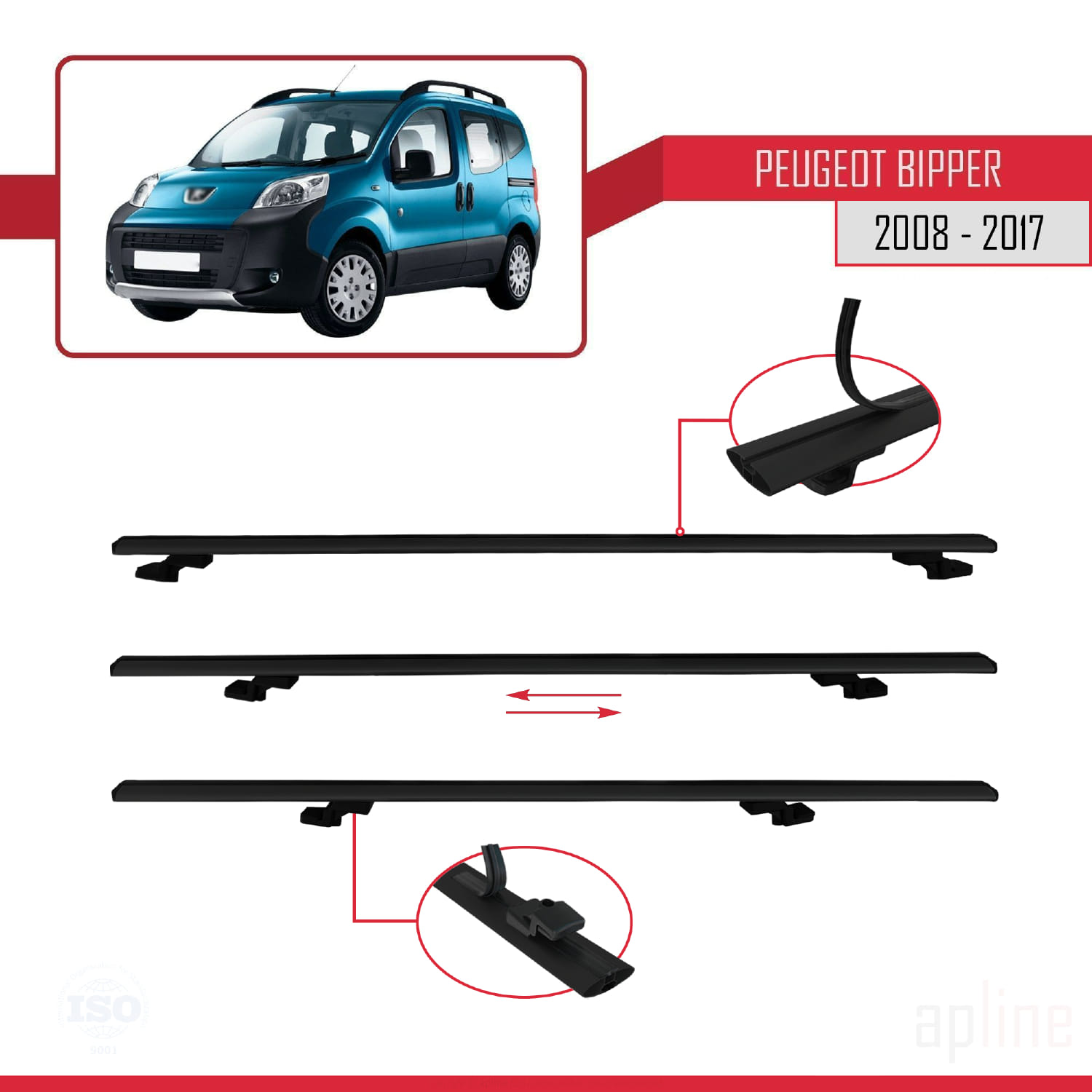Peugeot Bipper 2008-2017 Arası ile Uyumlu BASIC Model Ara Atkı Tavan Barı Siyah 2 Adet - Görsel 5