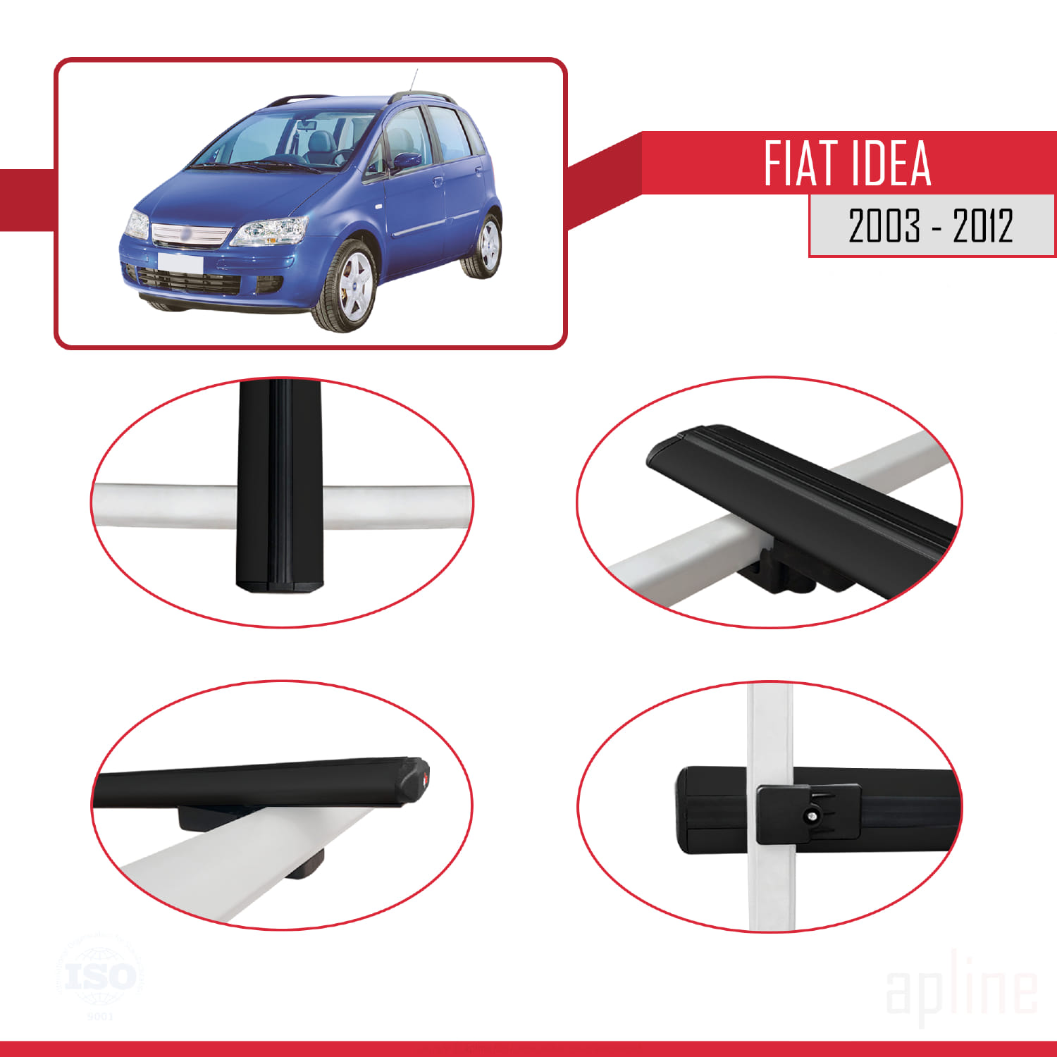 Fiat Idea 2003-2012 Arası ile Uyumlu BASIC Model Ara Atkı Tavan Barı Siyah 2 Adet - Görsel 4