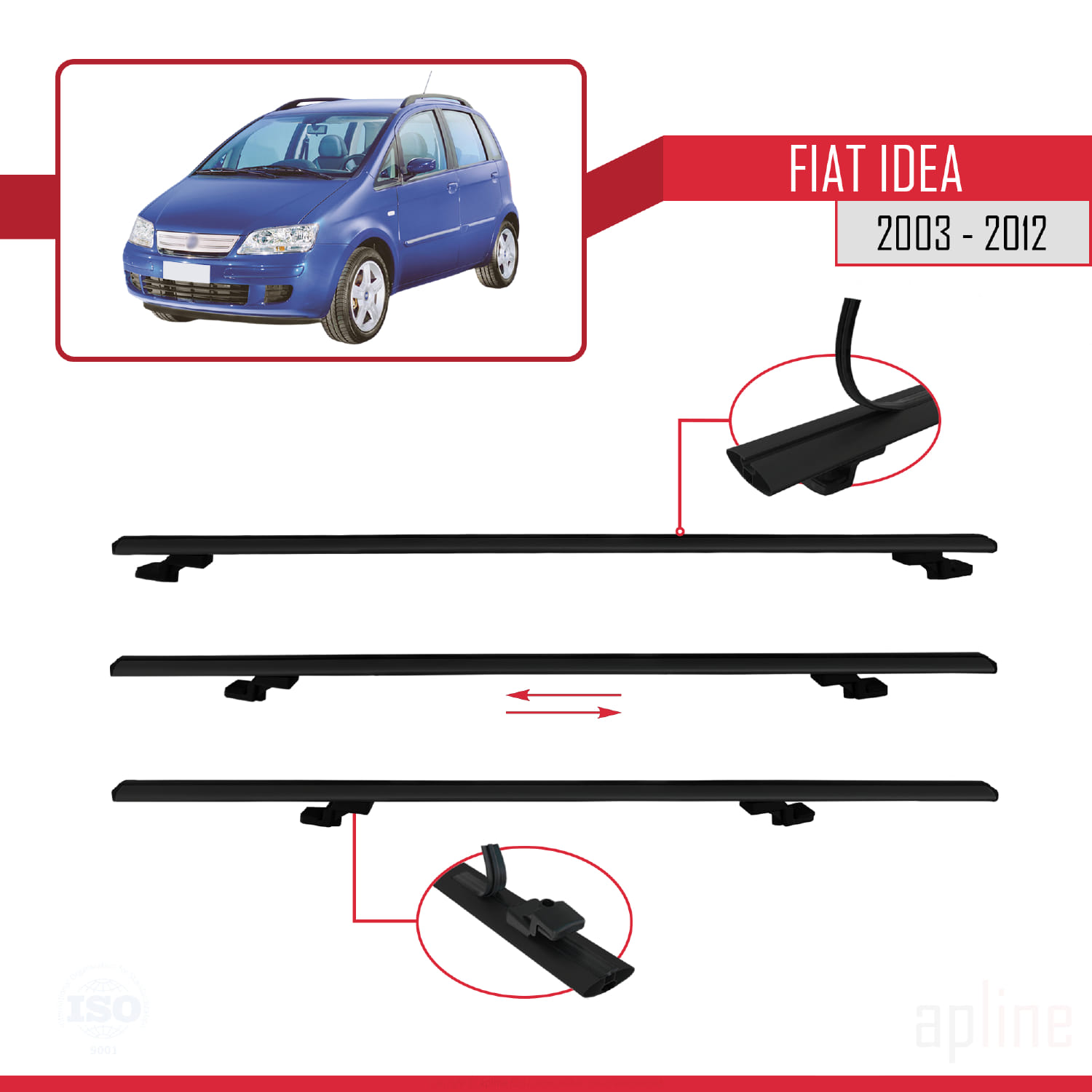 Fiat Idea 2003-2012 Arası ile Uyumlu BASIC Model Ara Atkı Tavan Barı Siyah 2 Adet - Görsel 5