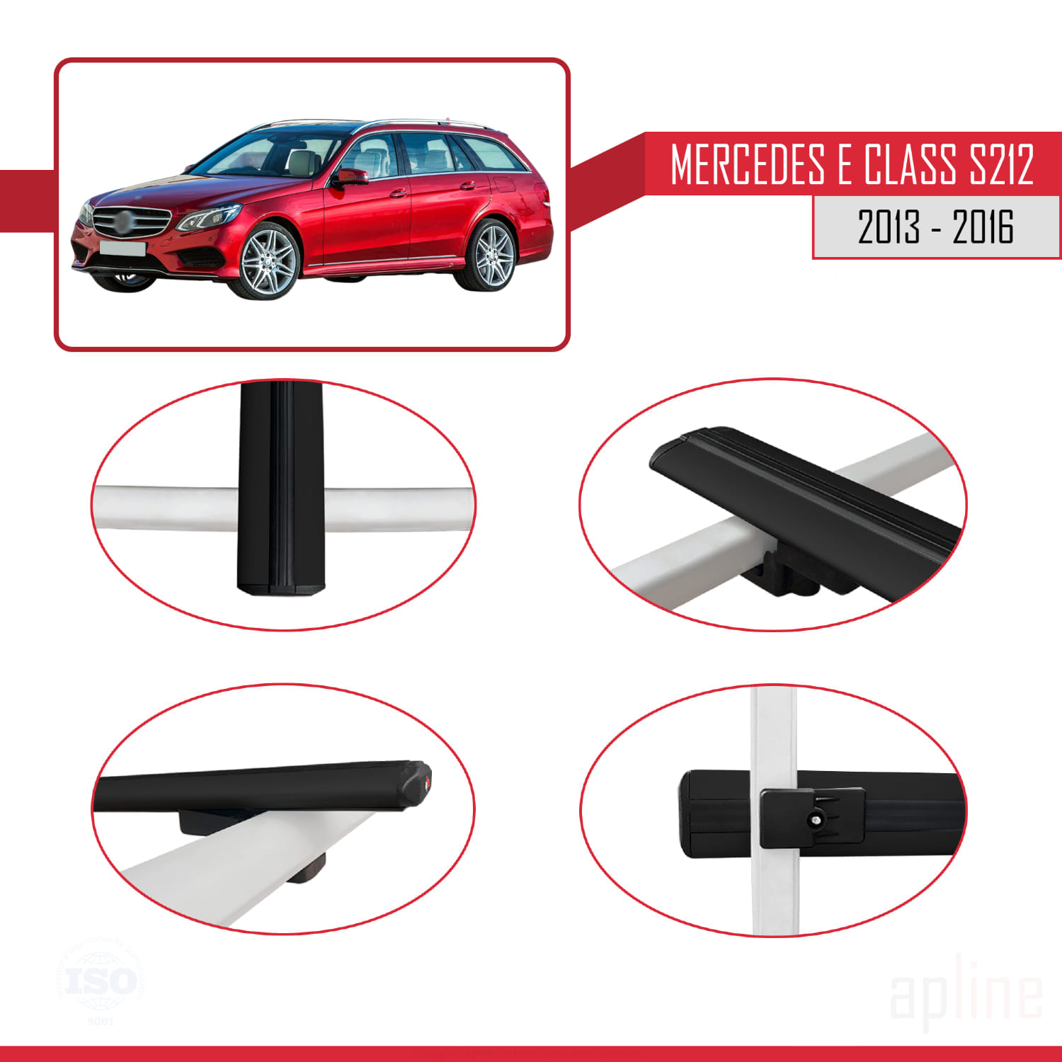 Mercedes E Class S212 2013-2016 Arası ile Uyumlu BASIC Model Ara Atkı Tavan Barı Siyah 2 Adet - Görsel 4