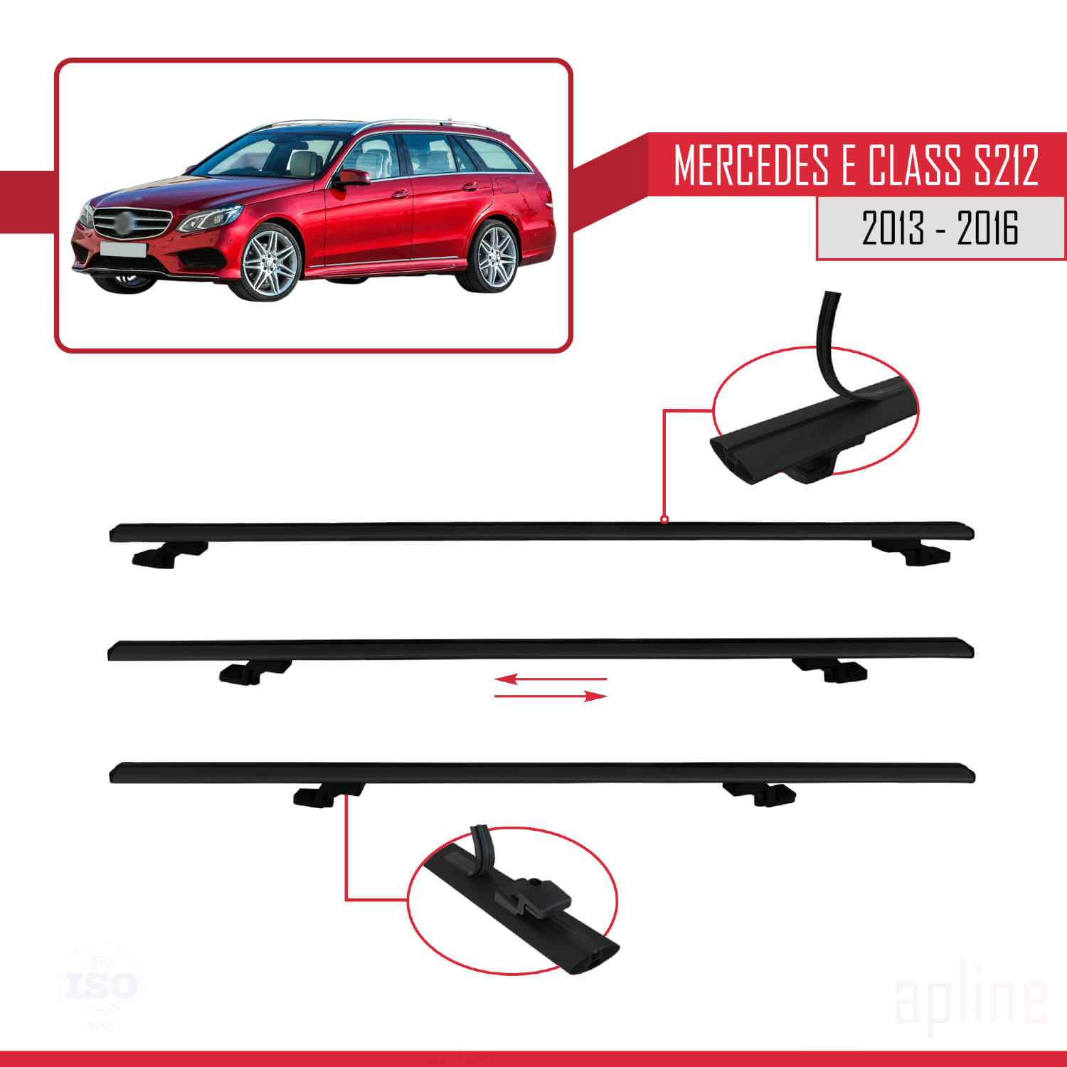 Mercedes E Class S212 2013-2016 Arası ile Uyumlu BASIC Model Ara Atkı Tavan Barı Siyah 2 Adet - Görsel 5