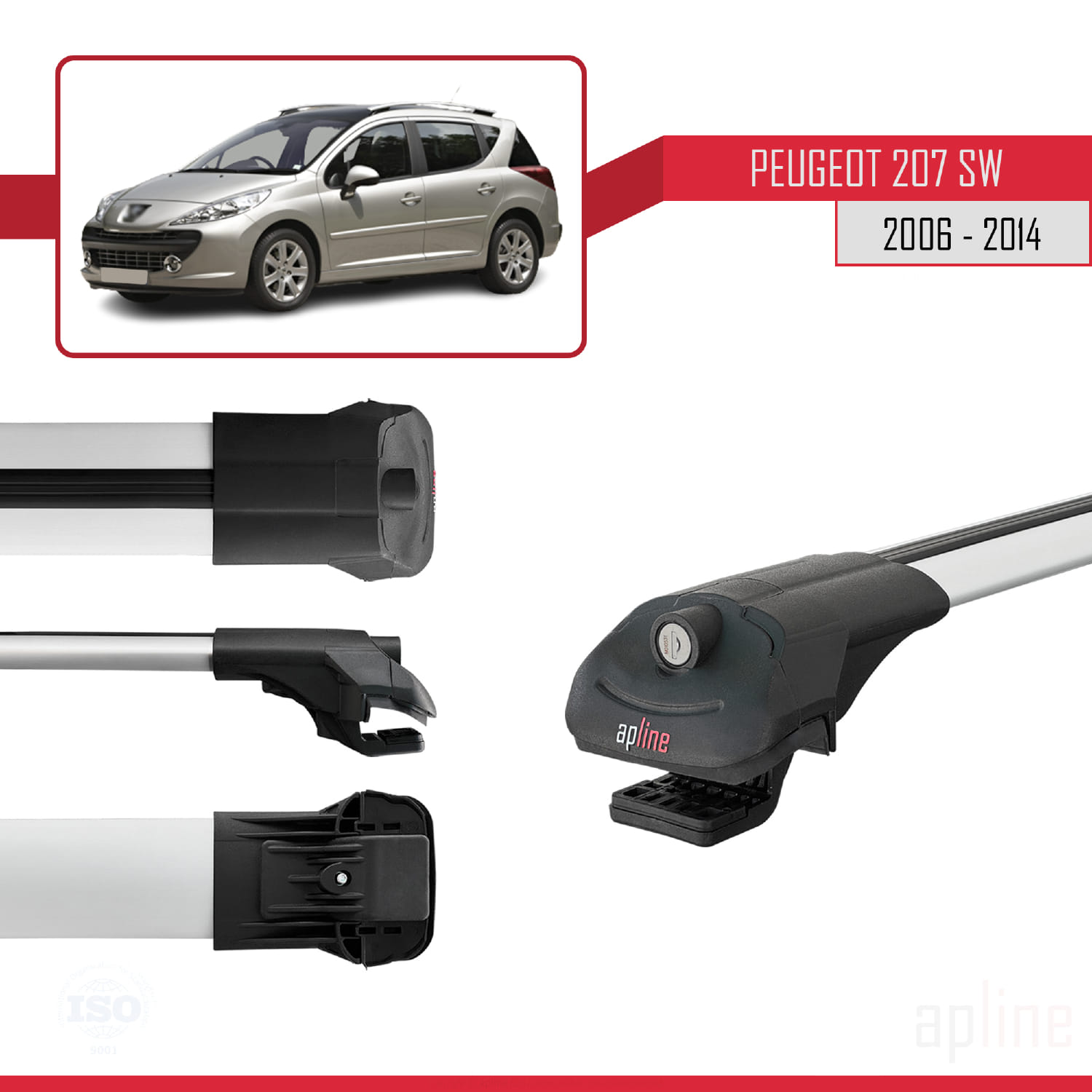 Peugeot 207 SW 2006-2014 Arası ile Uyumlu ACE-1 Model Ara Atkı Tavan Barı Gri 3 Adet - Görsel 3
