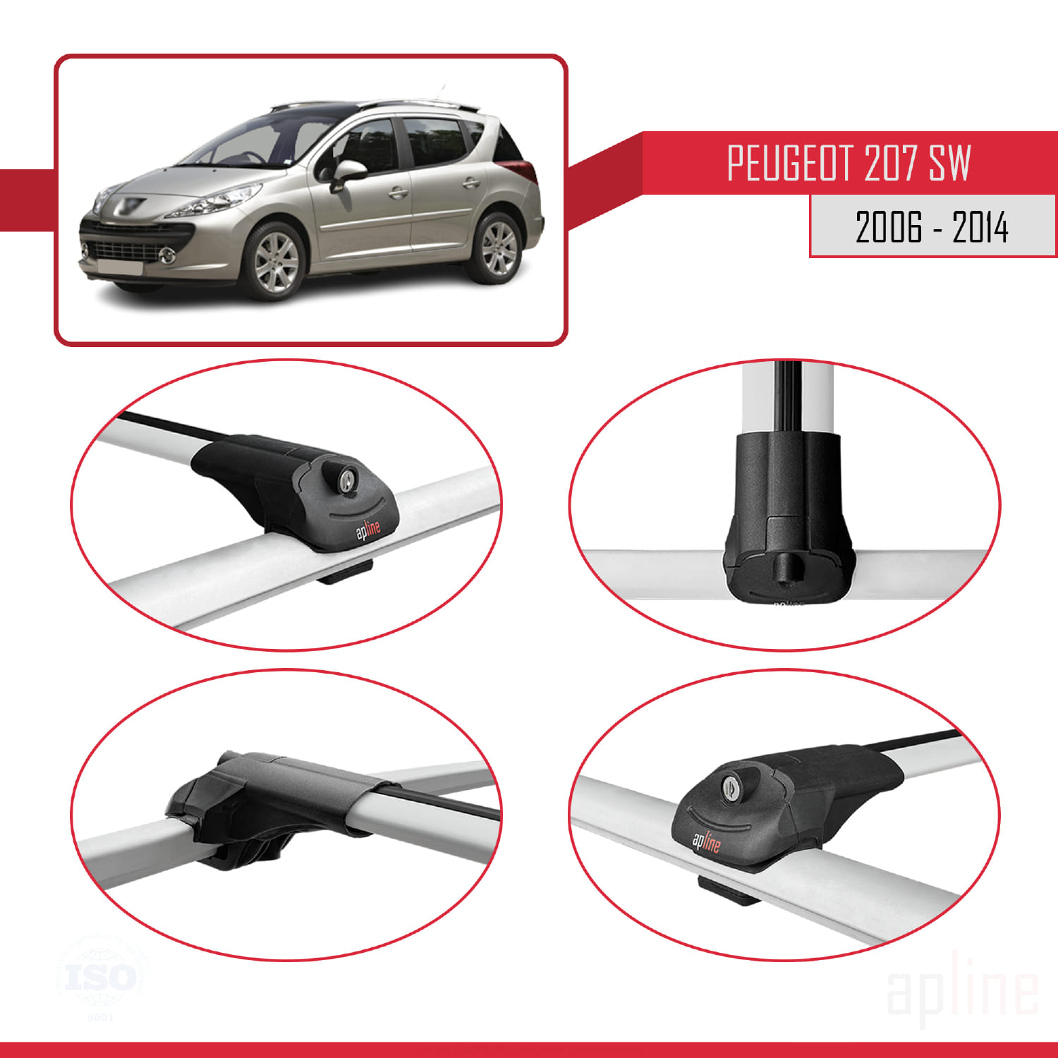Peugeot 207 SW 2006-2014 Arası ile Uyumlu ACE-1 Model Ara Atkı Tavan Barı Gri 3 Adet - Görsel 4