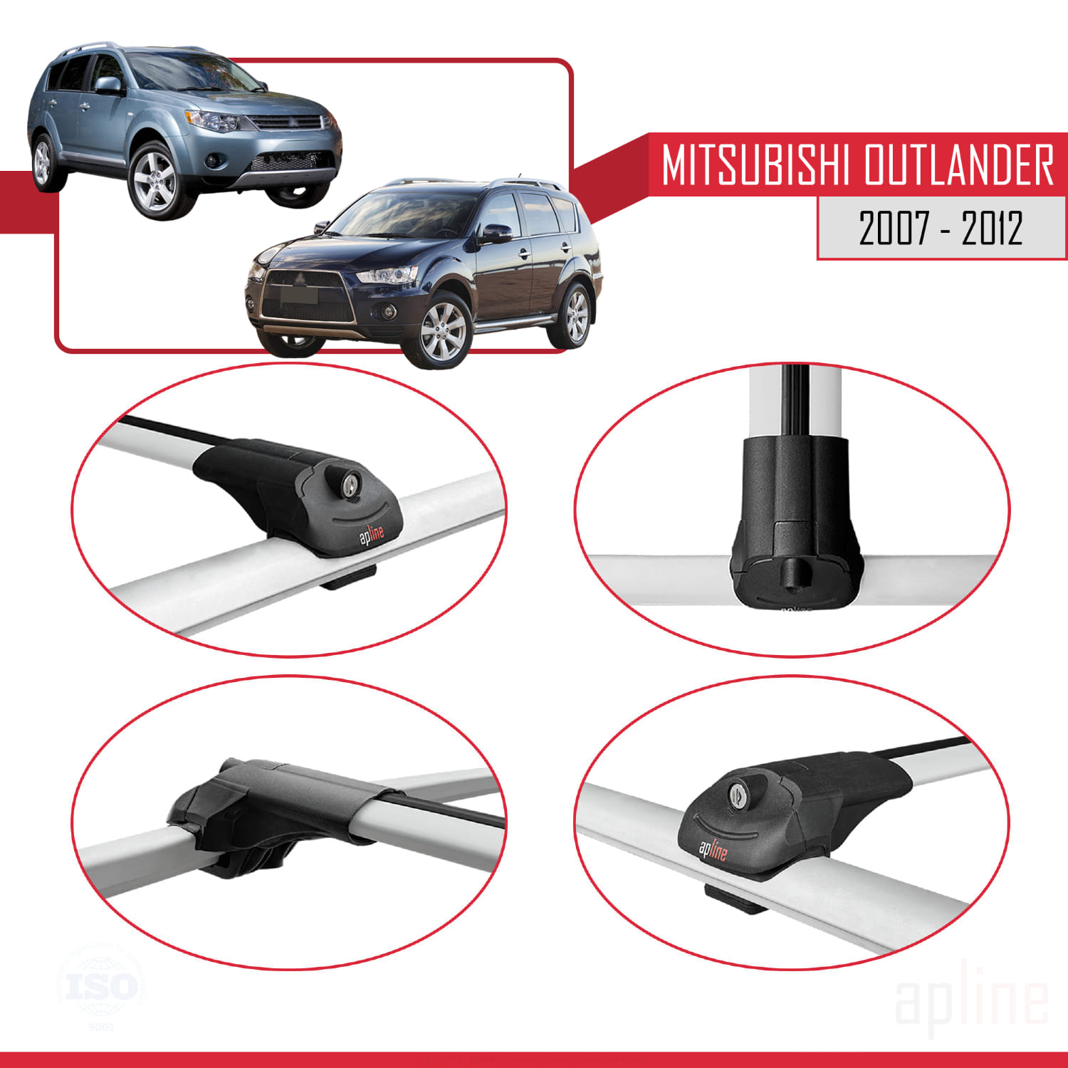 Mitsubishi Outlander 2 (CW) 2006-2013 Arası ile Uyumlu ACE-1 Model Ara Atkı Tavan Barı Gri 3 Adet - Görsel 4