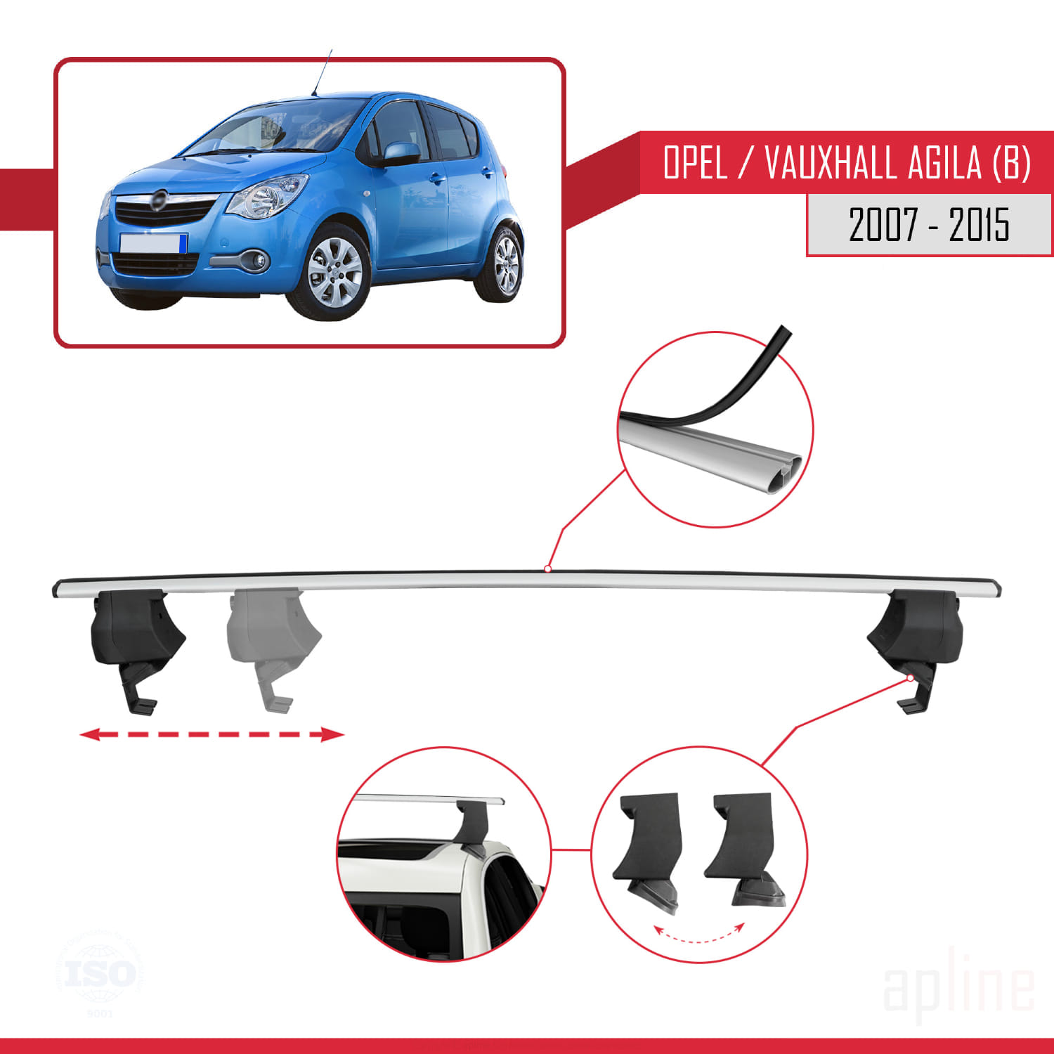 Opel/Vauxhall Agila (B) 2007-2015 Arası ile Uyumlu ACE-4 Ara Atkı Tavan Barı Gri 2 Adet - Görsel 3