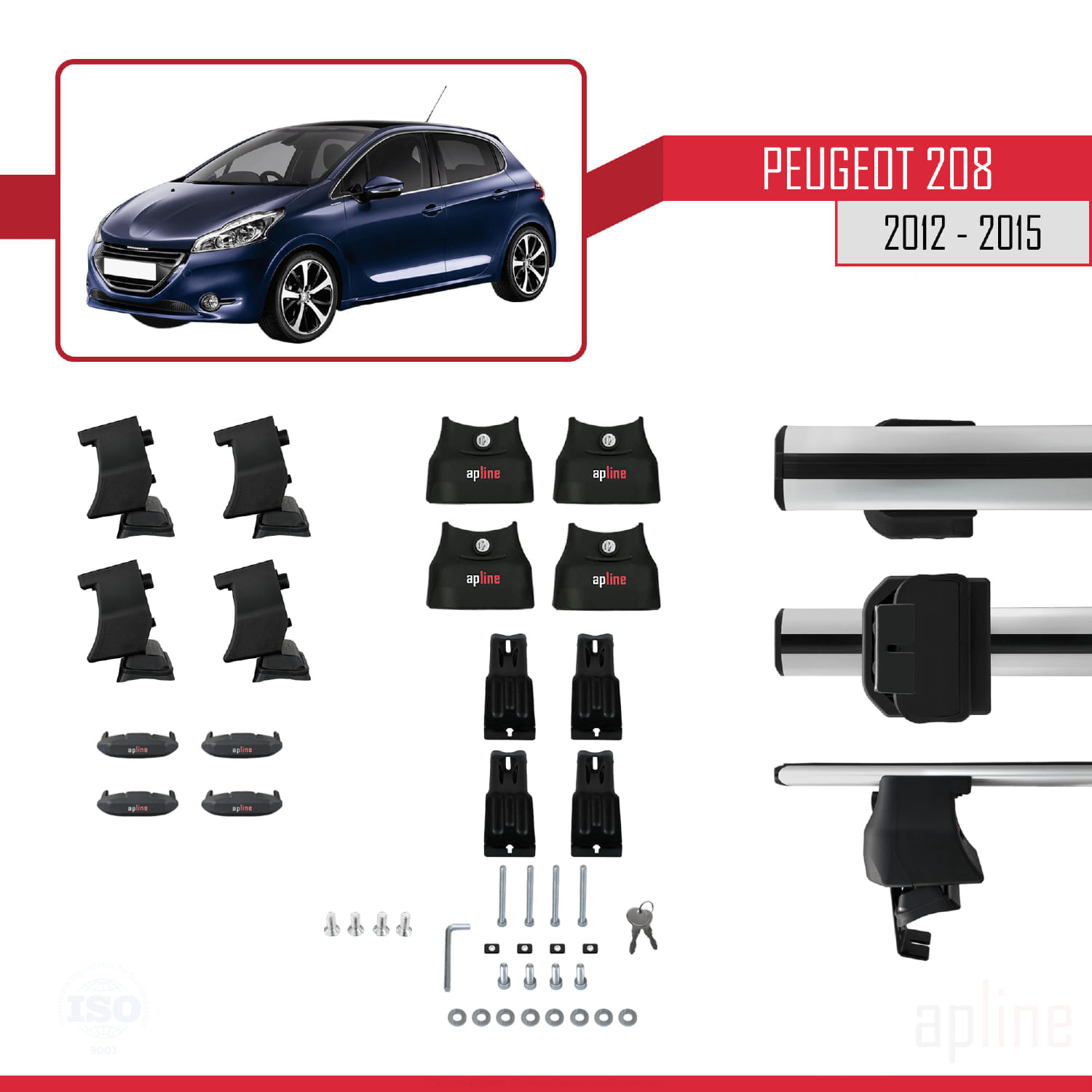 Peugeot 208 (A9) Pre-Facelift 2012-2015 Arası ile Uyumlu ACE-4 Ara Atkı Tavan Barı Gri 2 Adet - Görsel 5