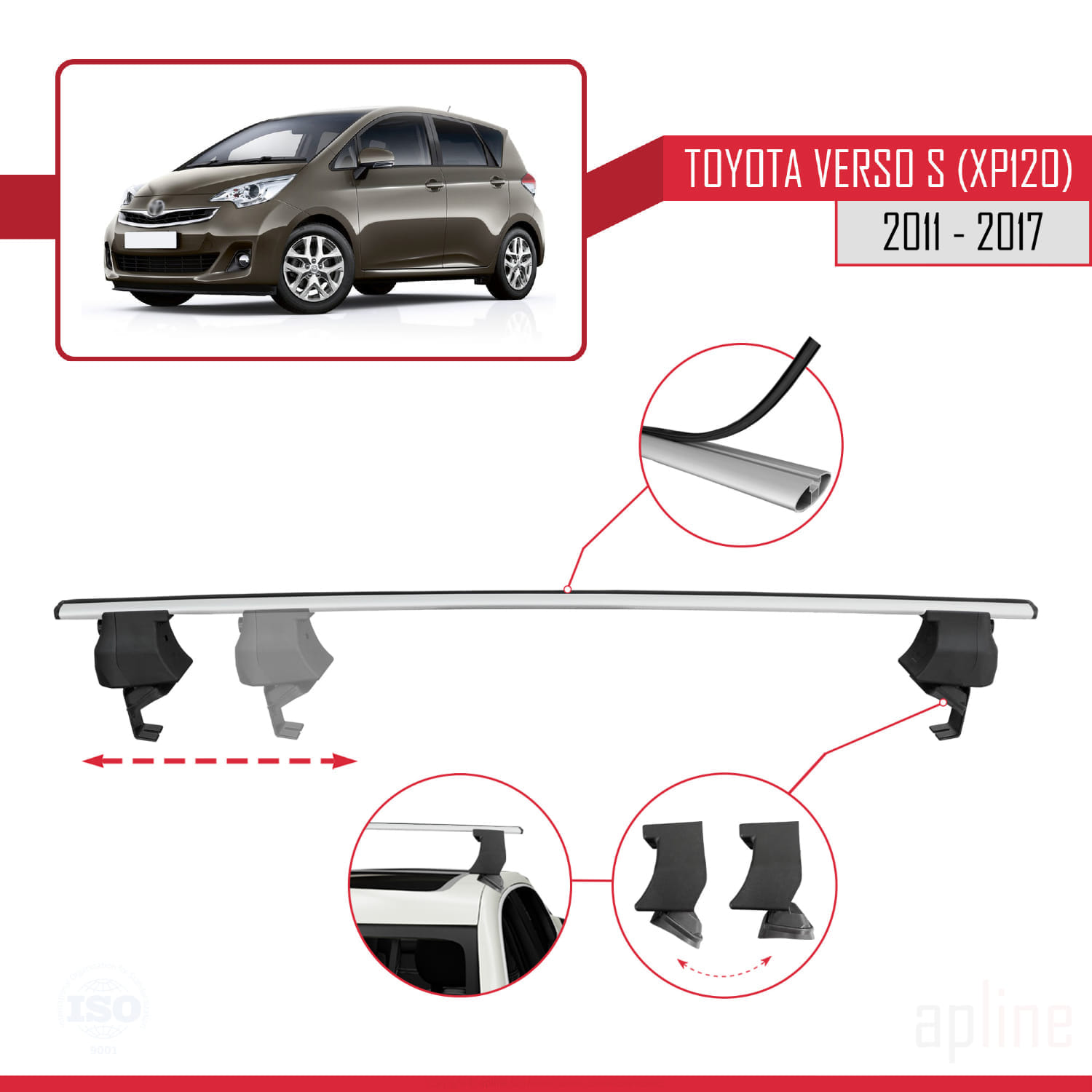 Toyota Verso S (XP120) 2011-2017 Arası ile Uyumlu ACE-4 Ara Atkı Tavan Barı Gri 2 Adet - Görsel 3