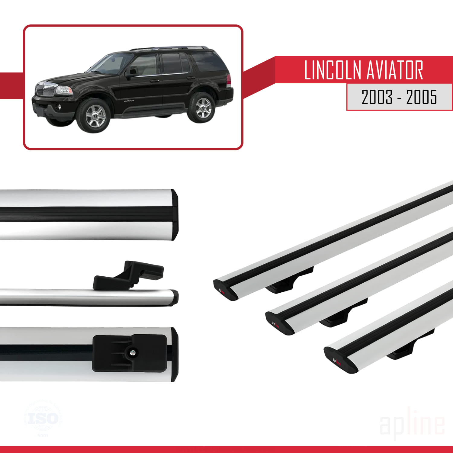 Lincoln Aviator 2003-2005 Arası ile Uyumlu BASIC Model Ara Atkı Tavan Barı Gri 3 Adet - Görsel 3