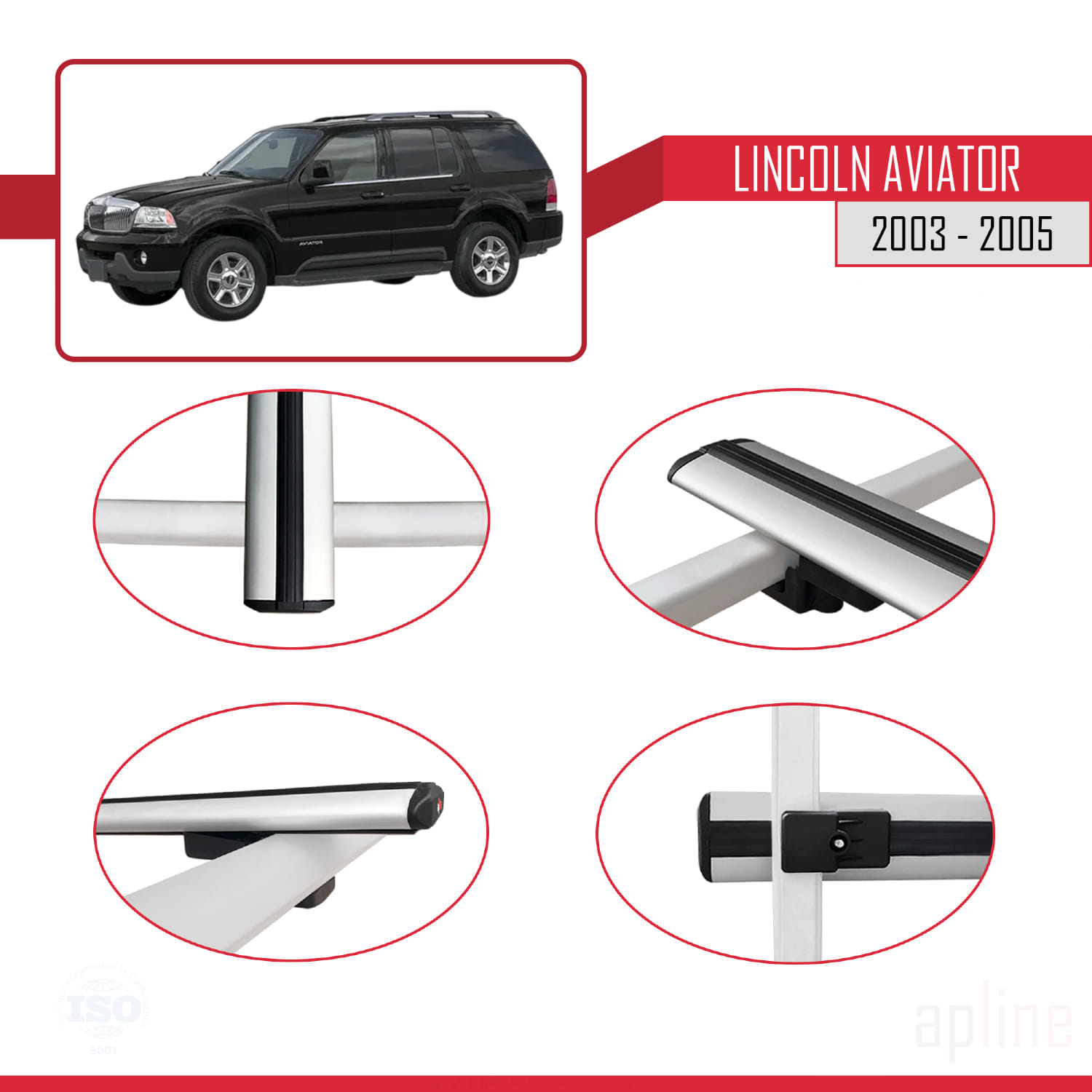 Lincoln Aviator 2003-2005 Arası ile Uyumlu BASIC Model Ara Atkı Tavan Barı Gri 3 Adet - Görsel 4