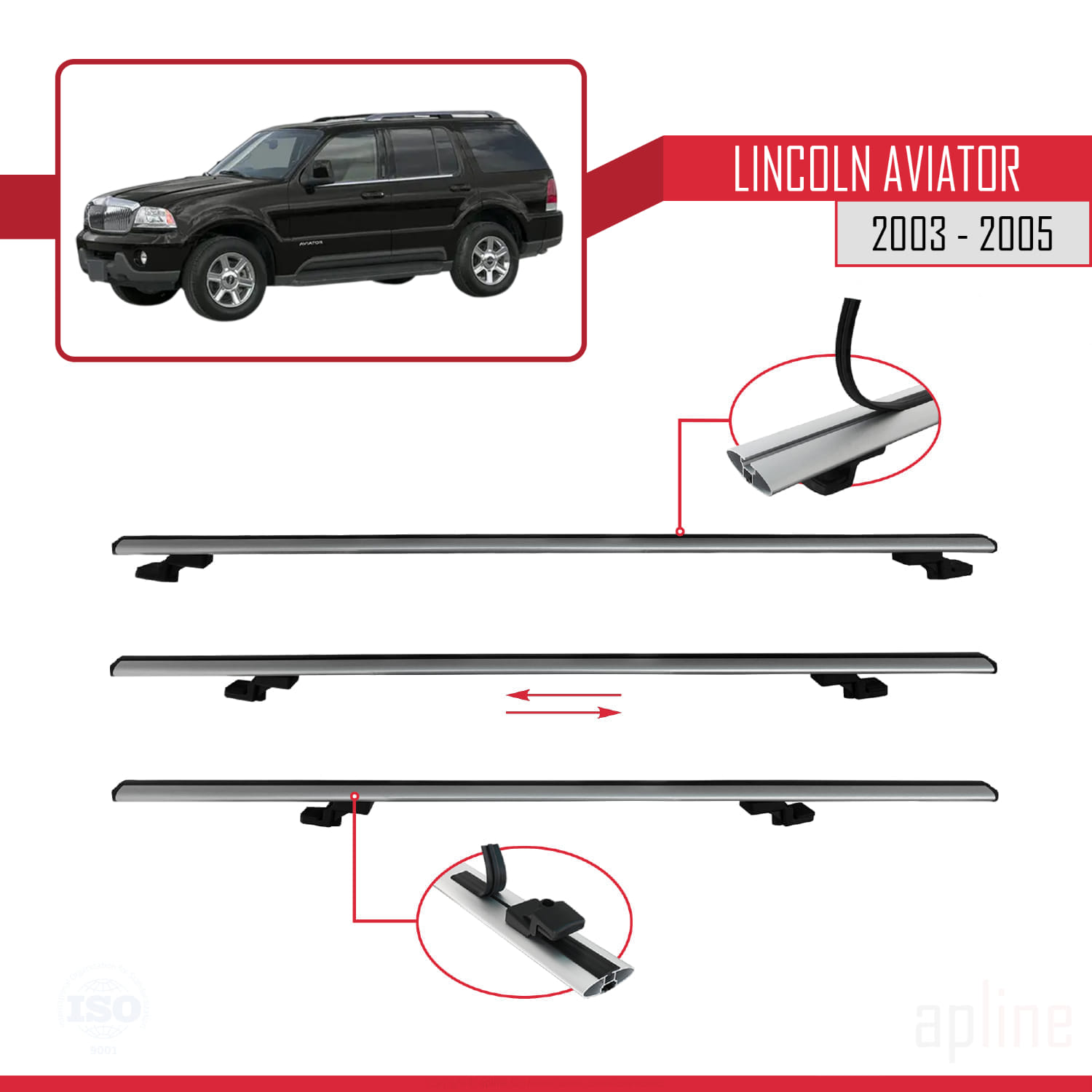 Lincoln Aviator 2003-2005 Arası ile Uyumlu BASIC Model Ara Atkı Tavan Barı Gri 3 Adet - Görsel 5