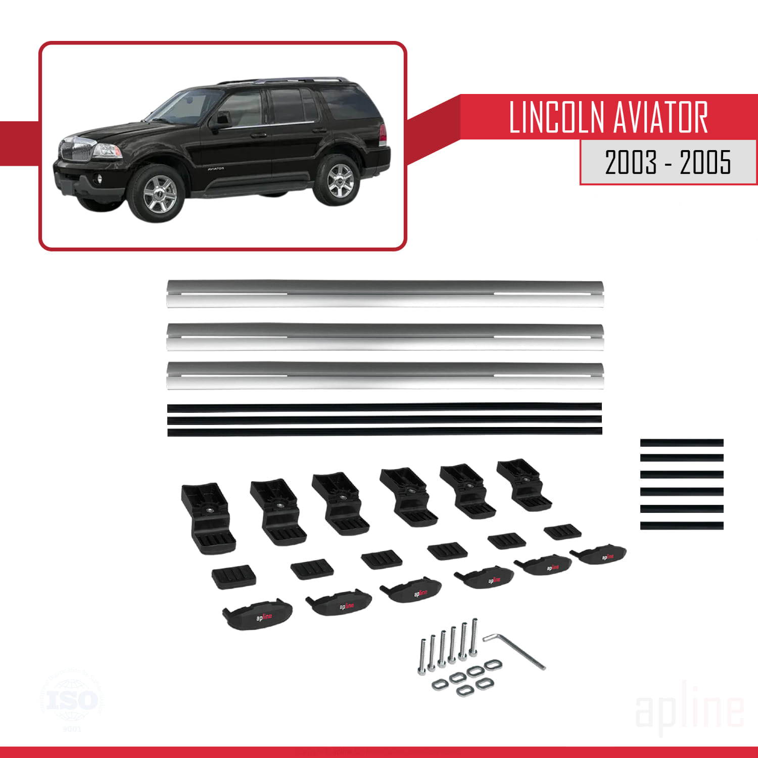 Lincoln Aviator 2003-2005 Arası ile Uyumlu BASIC Model Ara Atkı Tavan Barı Gri 3 Adet - Görsel 6
