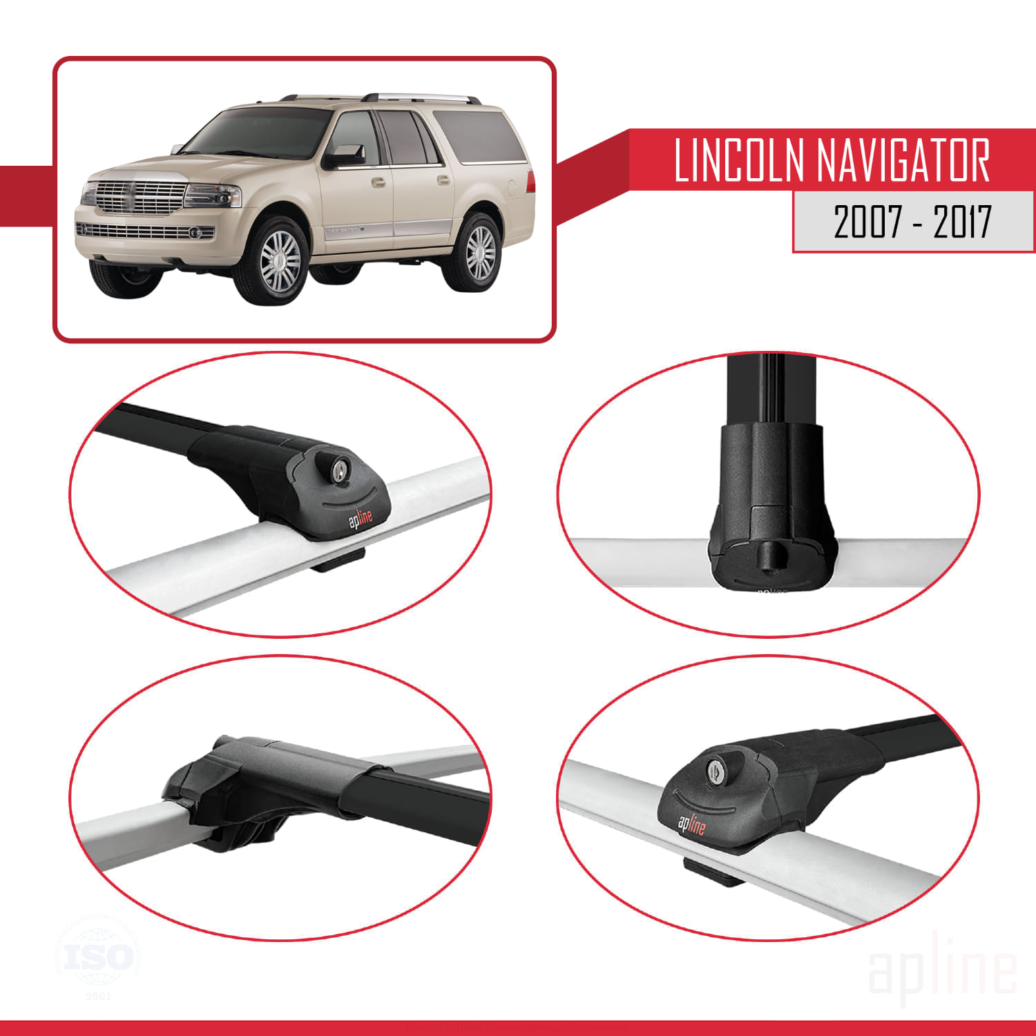 Lincoln Navigator (U326) 2007-2017 Arası ile Uyumlu ACE-1 Model Ara Atkı Tavan Barı Siyah 2 Adet - Görsel 4