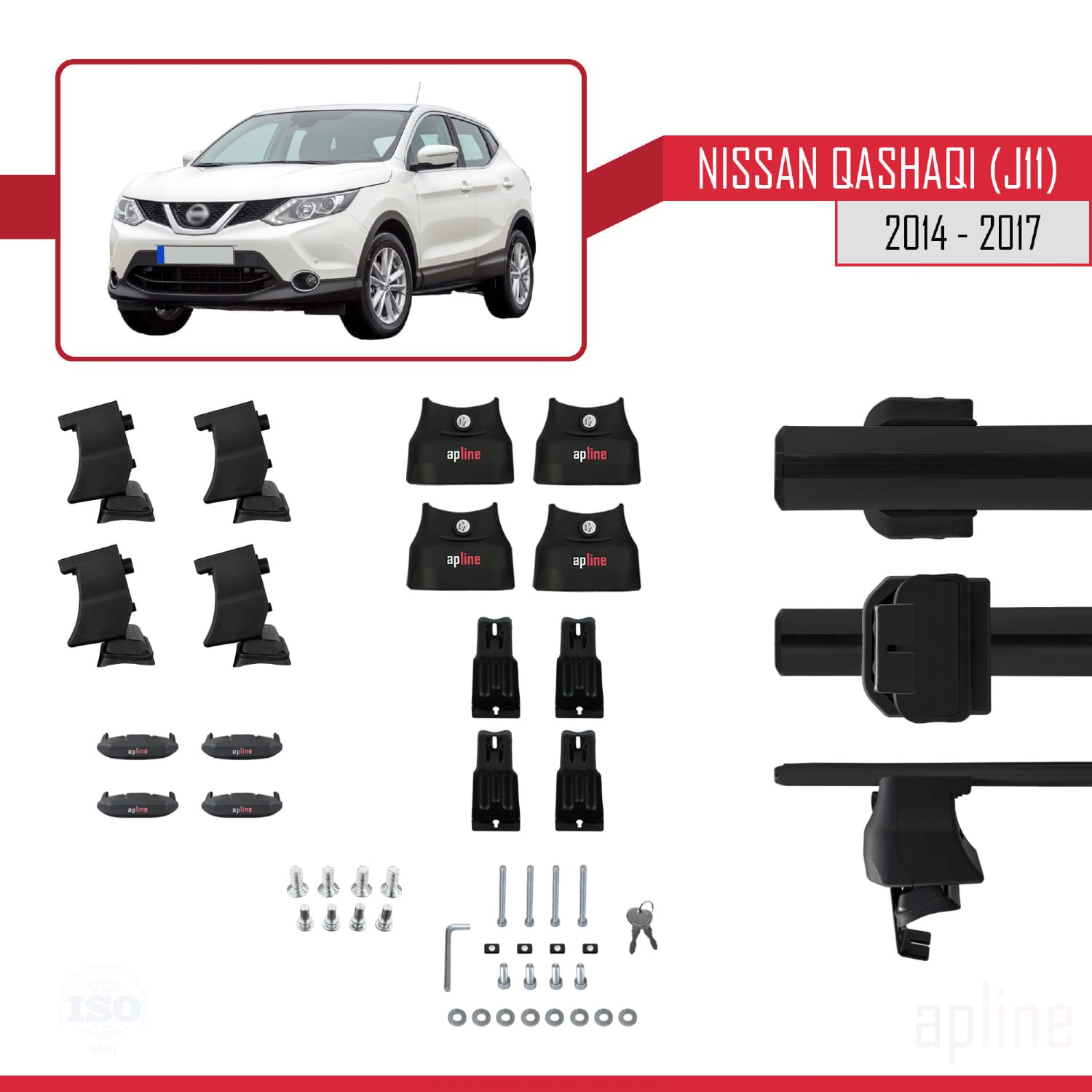 Nissan Qashqai 2 (J11) Pre-Facelift 2014-2017 Arası ile Uyumlu ACE-4 Ara Atkı Tavan Barı Siyah 2 Adet - Görsel 5