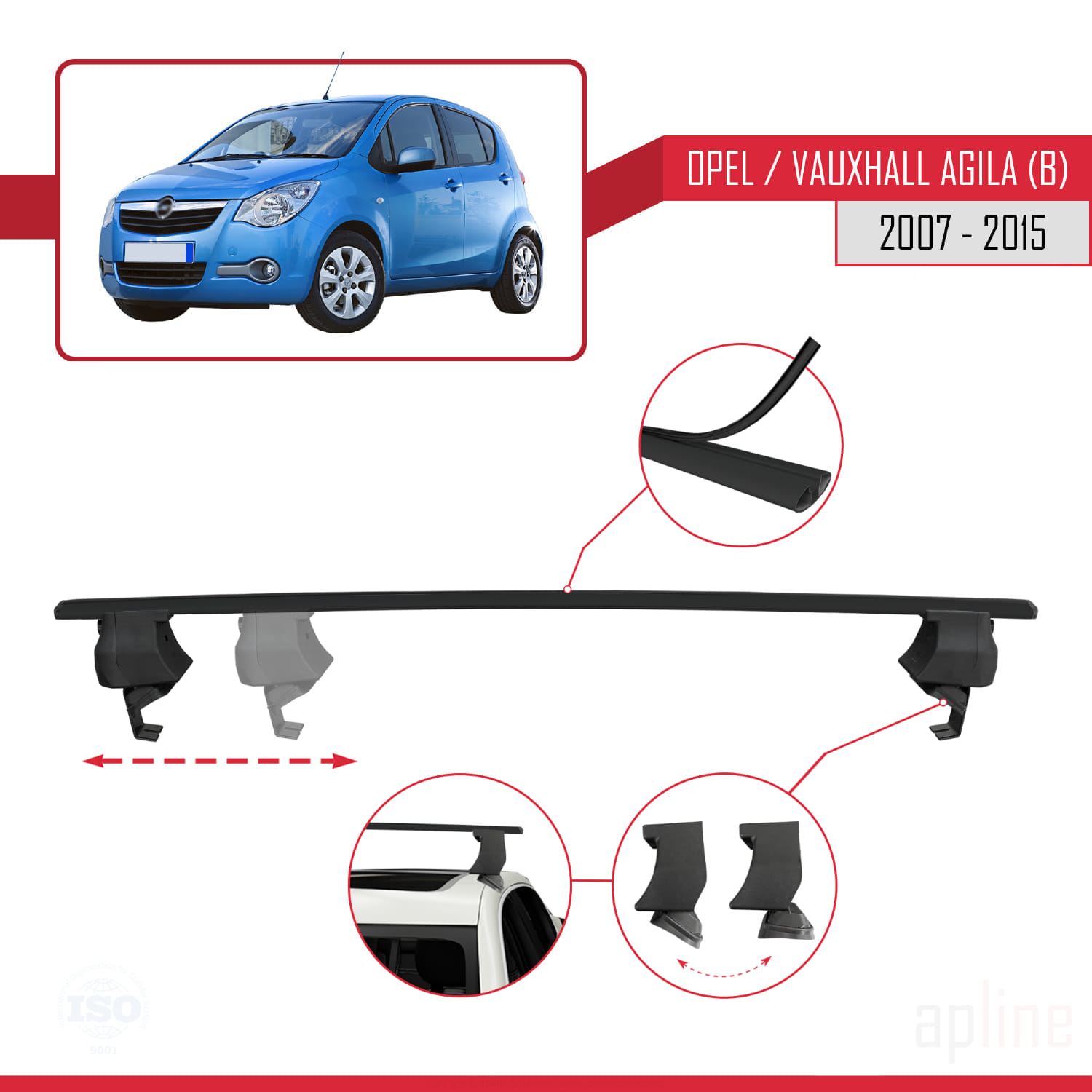 Opel/Vauxhall Agila (B) 2007-2015 Arası ile Uyumlu ACE-4 Ara Atkı Tavan Barı Siyah 2 Adet - Görsel 3