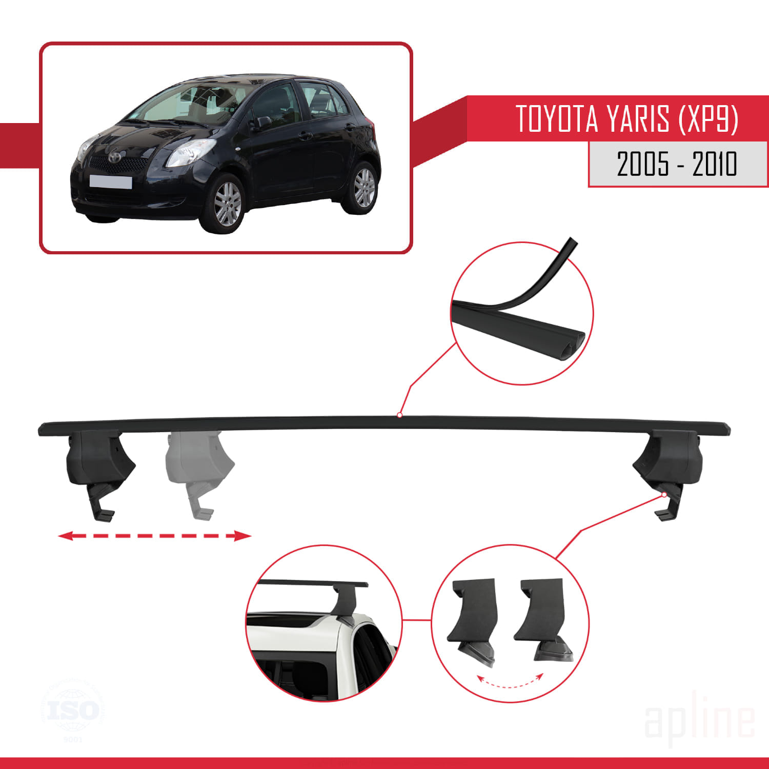 Toyota Yaris 2 (XP90) 2005-2010 Arası ile Uyumlu ACE-4 Ara Atkı Tavan Barı Siyah 2 Adet - Görsel 3