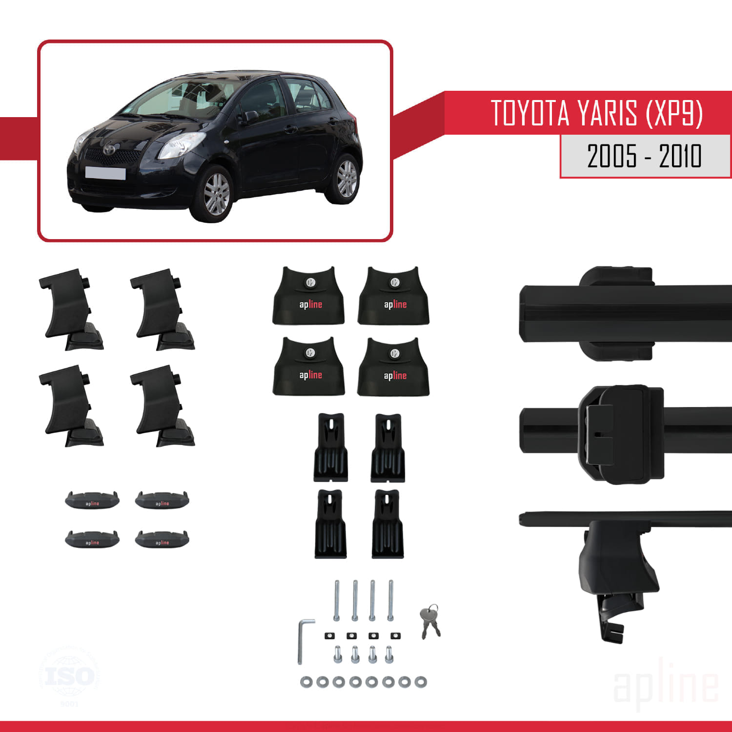 Toyota Yaris 2 (XP90) 2005-2010 Arası ile Uyumlu ACE-4 Ara Atkı Tavan Barı Siyah 2 Adet - Görsel 5