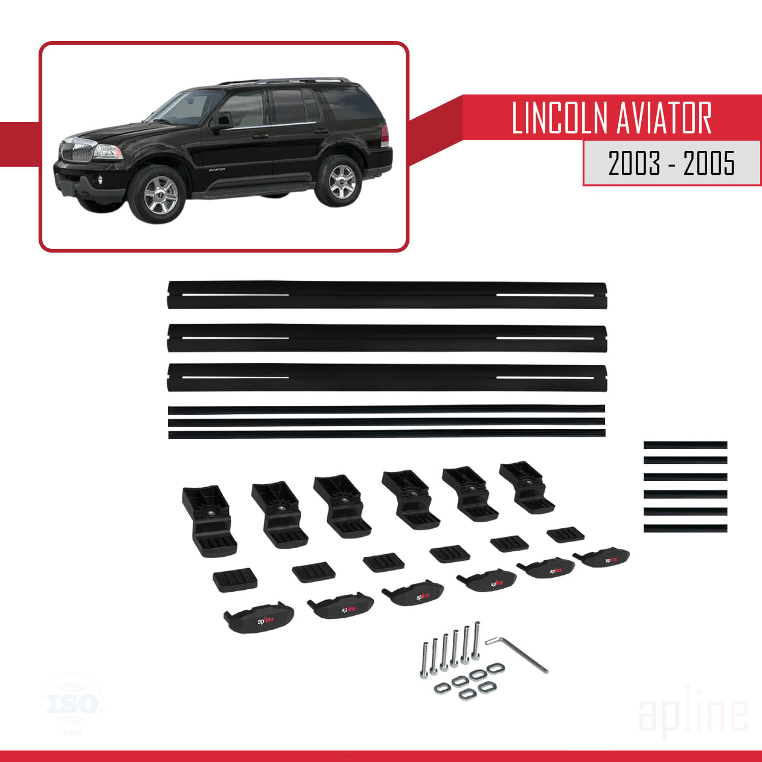 Lincoln Aviator 2003-2005 Arası ile Uyumlu BASIC Model Ara Atkı Tavan Barı Siyah 3 Adet - Görsel 6