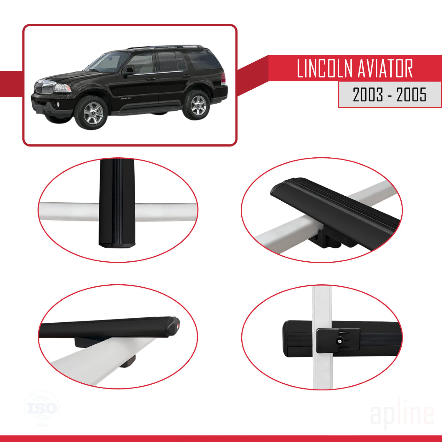 Lincoln Aviator 2003-2005 Arası ile Uyumlu BASIC Model Ara Atkı Tavan Barı Siyah 3 Adet - Görsel 4