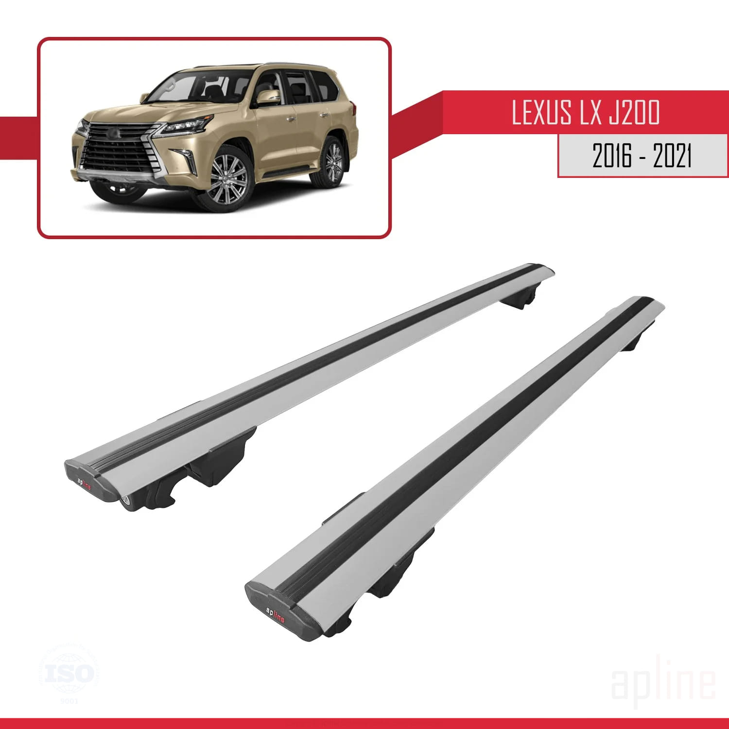 Lexus LX 3 (J200) 2016-2021 Arası ile Uyumlu HOOK Model Ara Atkı Tavan Barı Gri 2 Adet - Görsel 4