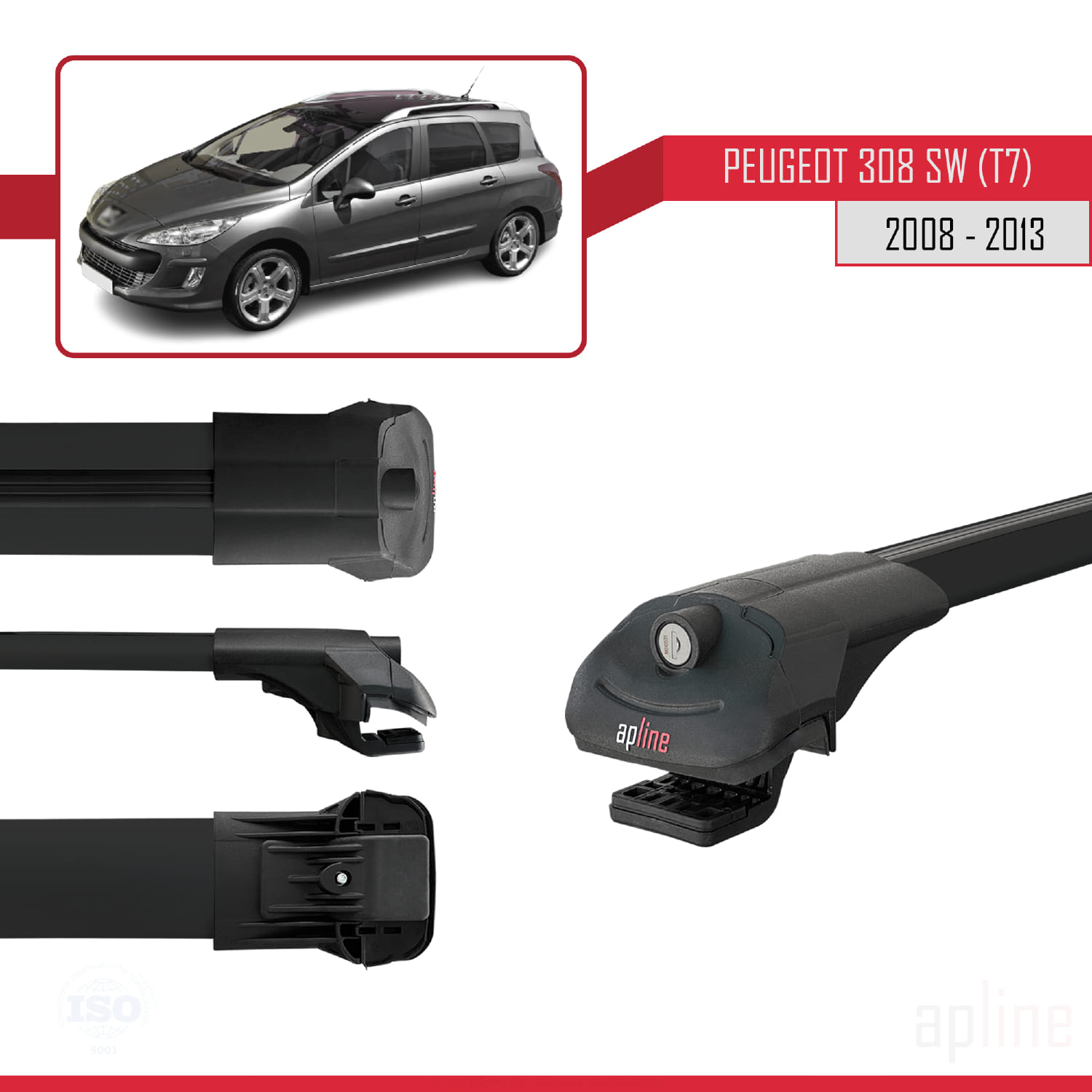 Peugeot 308 (T7) SW 2008-2013 Arası ile Uyumlu ACE-1 Model Ara Atkı Tavan Barı Siyah 2 Adet - Görsel 3