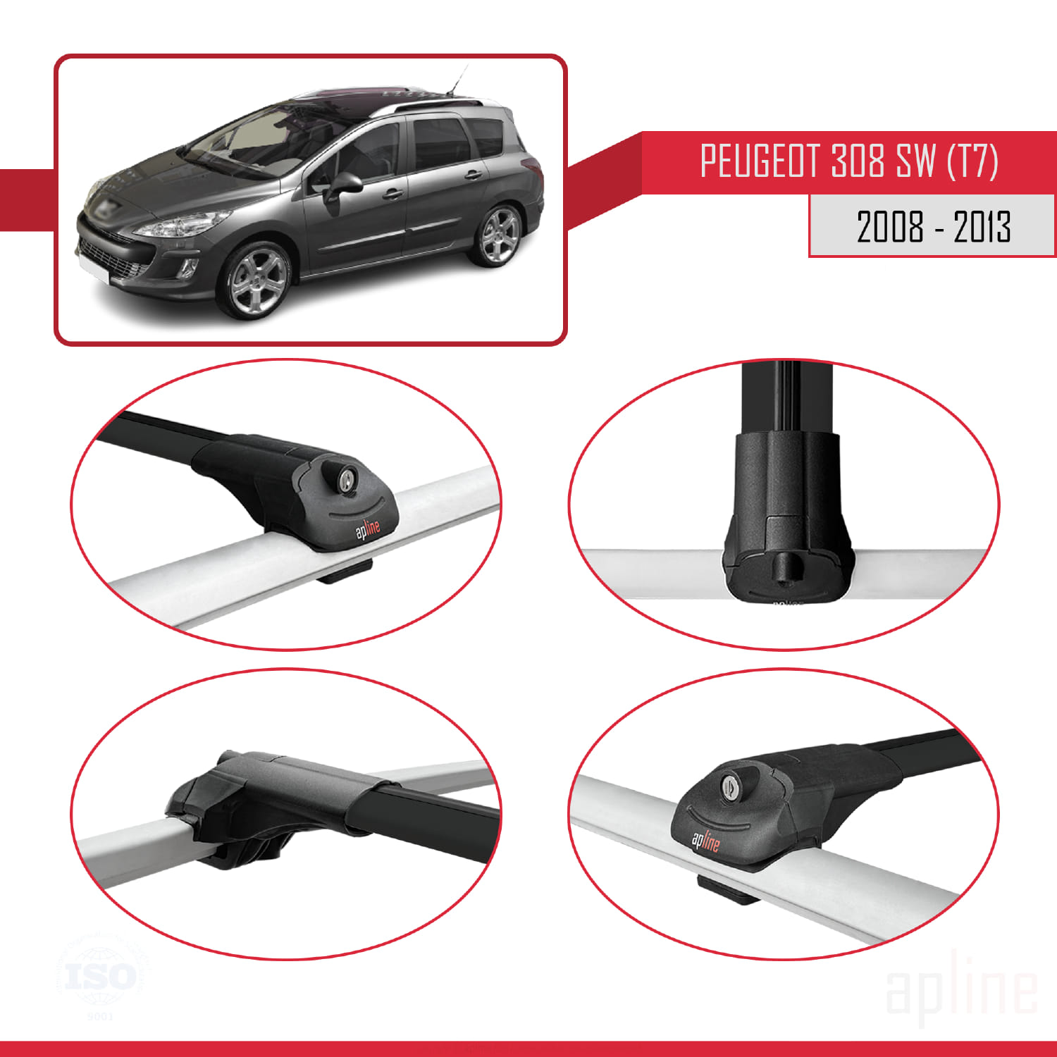 Peugeot 308 (T7) SW 2008-2013 Arası ile Uyumlu ACE-1 Model Ara Atkı Tavan Barı Siyah 2 Adet - Görsel 4