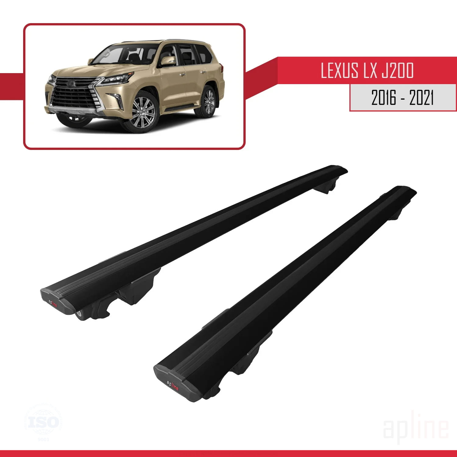 Lexus LX 3 (J200) 2016-2021 Arası ile Uyumlu HOOK Model Ara Atkı Tavan Barı Siyah 2 Adet - Görsel 4