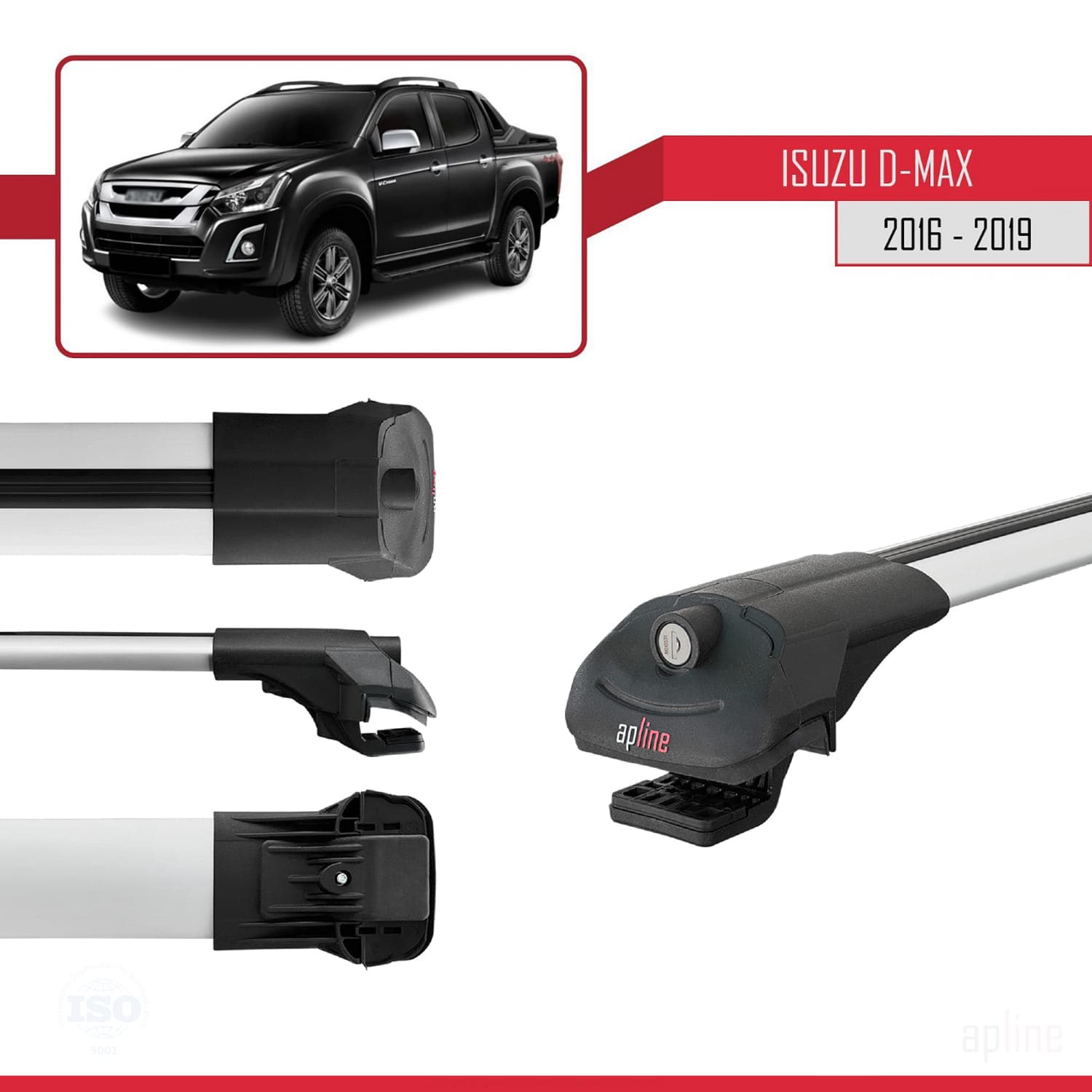 Isuzu D-Max 2 (RT50/85) Post-Facelift 2016-2019 Arası ile Uyumlu ACE-1 Model Ara Atkı Tavan Barı Gri 2 Adet - Görsel 3