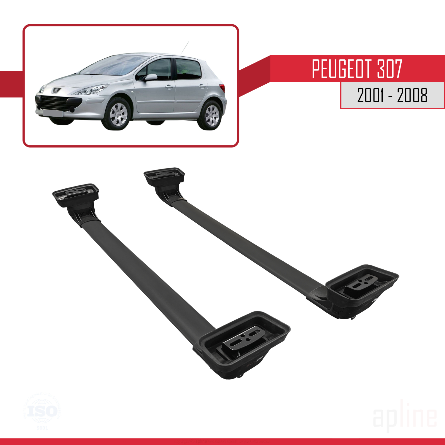 Peugeot 307 2001-2008 Arası ile Uyumlu ACE-3 Model Ara Atkı Tavan Barı Siyah 2 Adet - Görsel 5