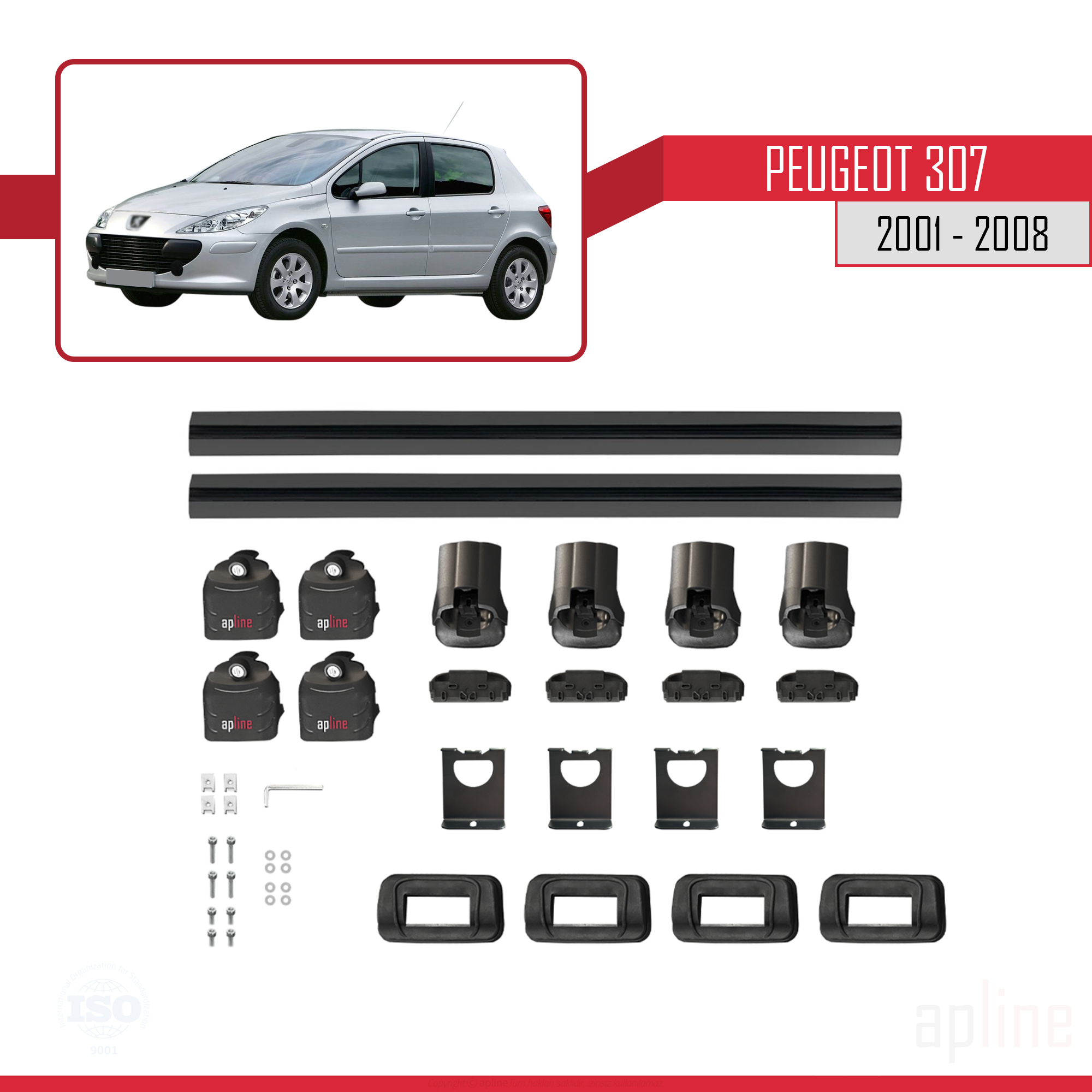 Peugeot 307 2001-2008 Arası ile Uyumlu ACE-3 Model Ara Atkı Tavan Barı Siyah 2 Adet - Görsel 6