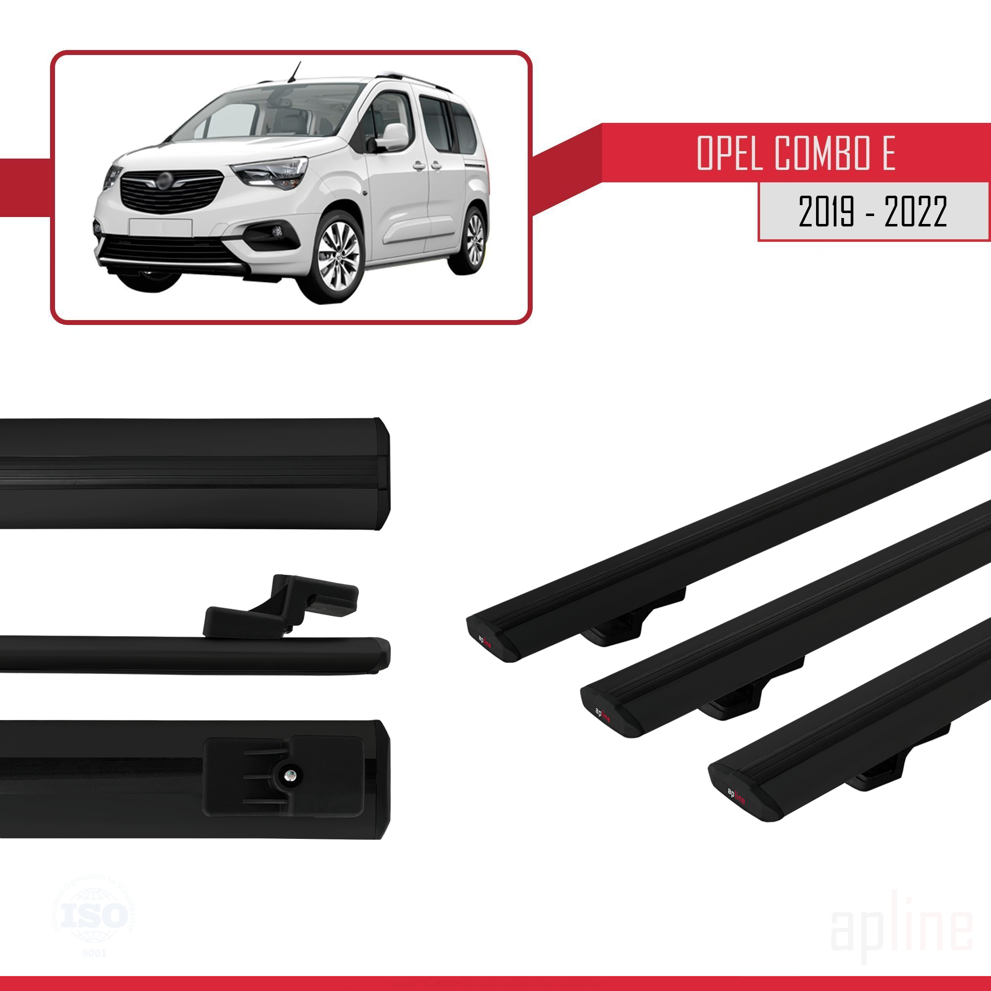 Opel Combo E 2019-2022 Arası ile uyumlu BASIC Model Ara Atkı Tavan Barı Siyah 3 Adet - Görsel 3