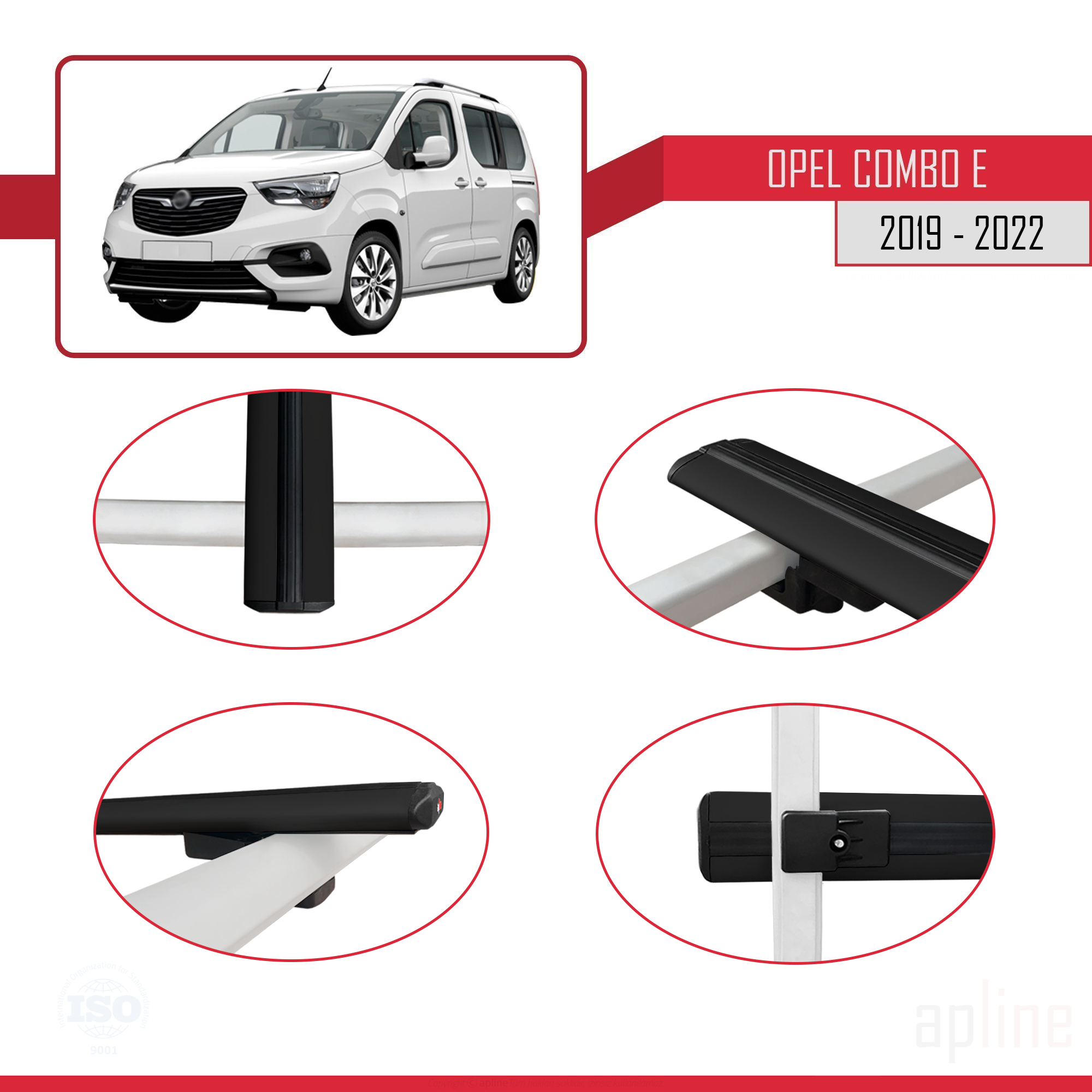 Opel Combo E 2019-2022 Arası ile uyumlu BASIC Model Ara Atkı Tavan Barı Siyah 3 Adet - Görsel 4