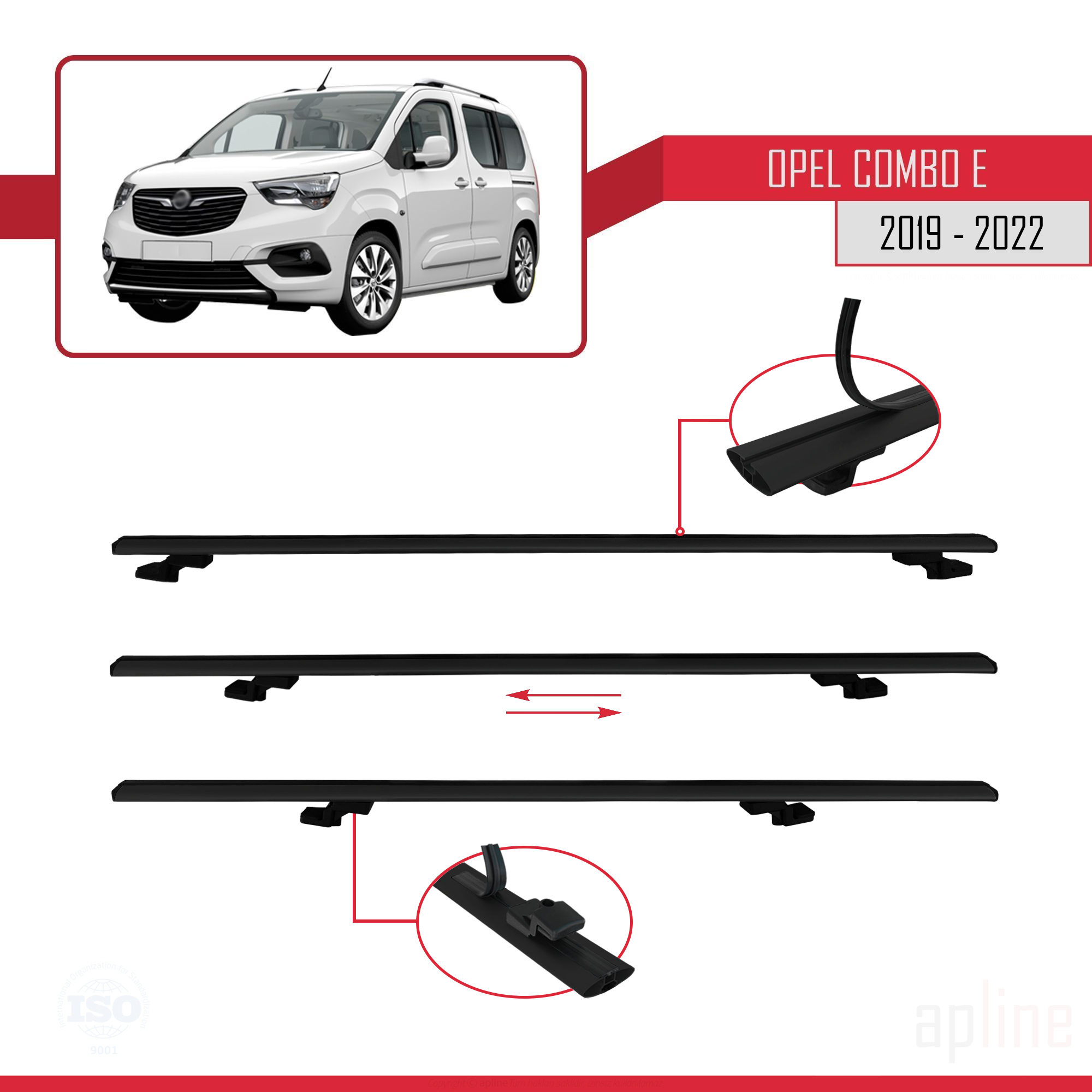 Opel Combo E 2019-2022 Arası ile uyumlu BASIC Model Ara Atkı Tavan Barı Siyah 3 Adet - Görsel 5