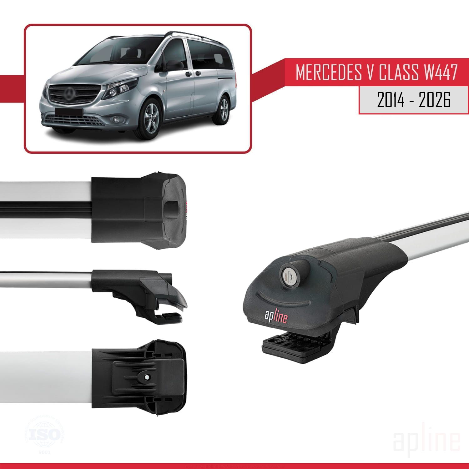 Mercedes V-Class 3 (W447) 2014-2026 Arası ile Uyumlu ACE-1 Model Ara Atkı Tavan Barı Gri 2 Adet - Görsel 3