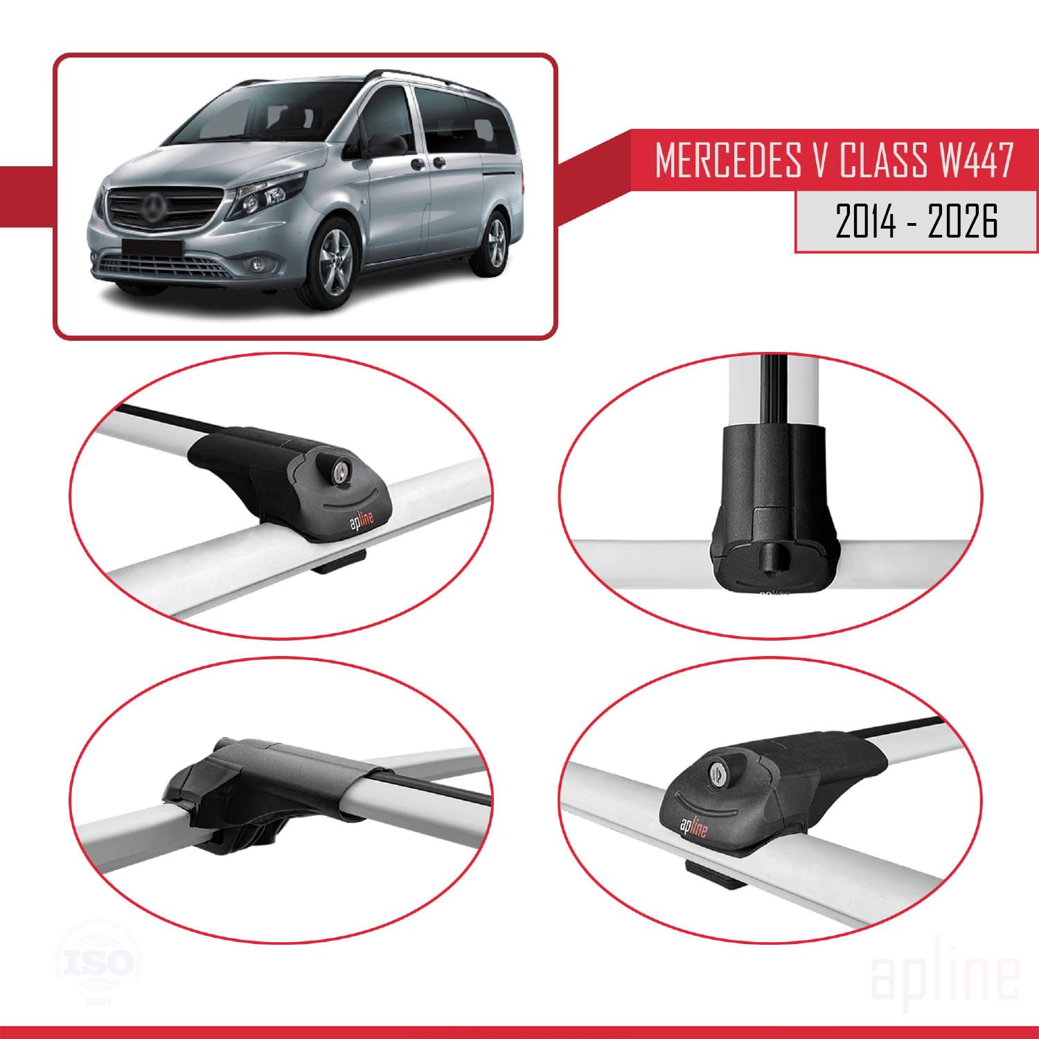 Mercedes V-Class 3 (W447) 2014-2026 Arası ile Uyumlu ACE-1 Model Ara Atkı Tavan Barı Gri 2 Adet - Görsel 4