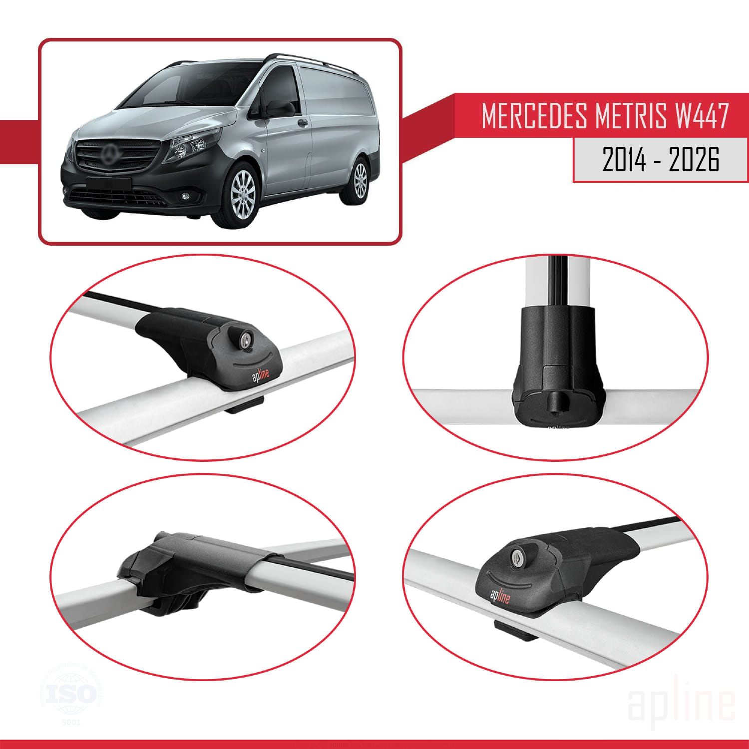 Mercedes Metris (W447) 2014-2026 Arası ile Uyumlu ACE-1 Model Ara Atkı Tavan Barı Gri 3 Adet - Görsel 4