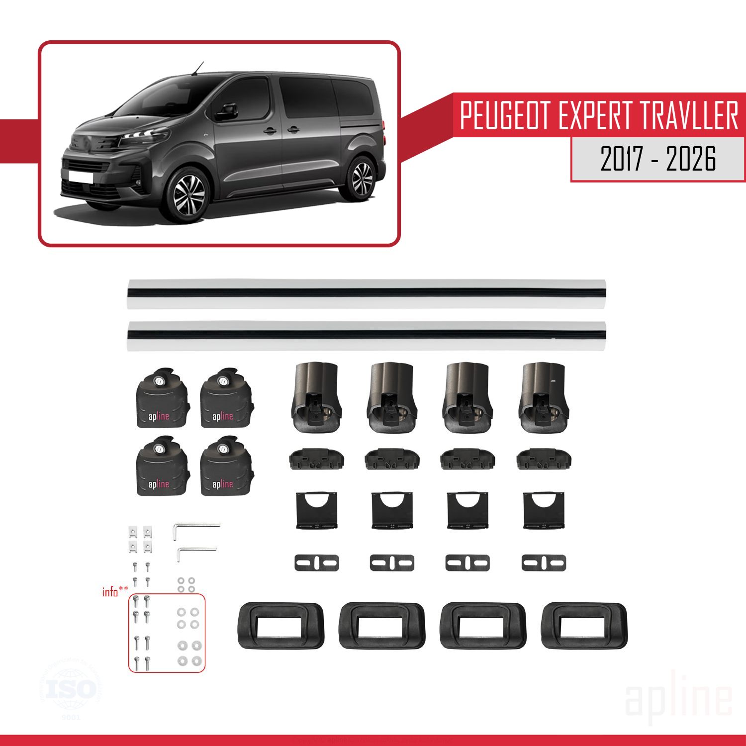 Peugeot Expert Traveller (K0) 2017-2026 Arası ile Uyumlu ACE-3 Model Ara Atkı Tavan Barı Gri 2 Adet - Görsel 7