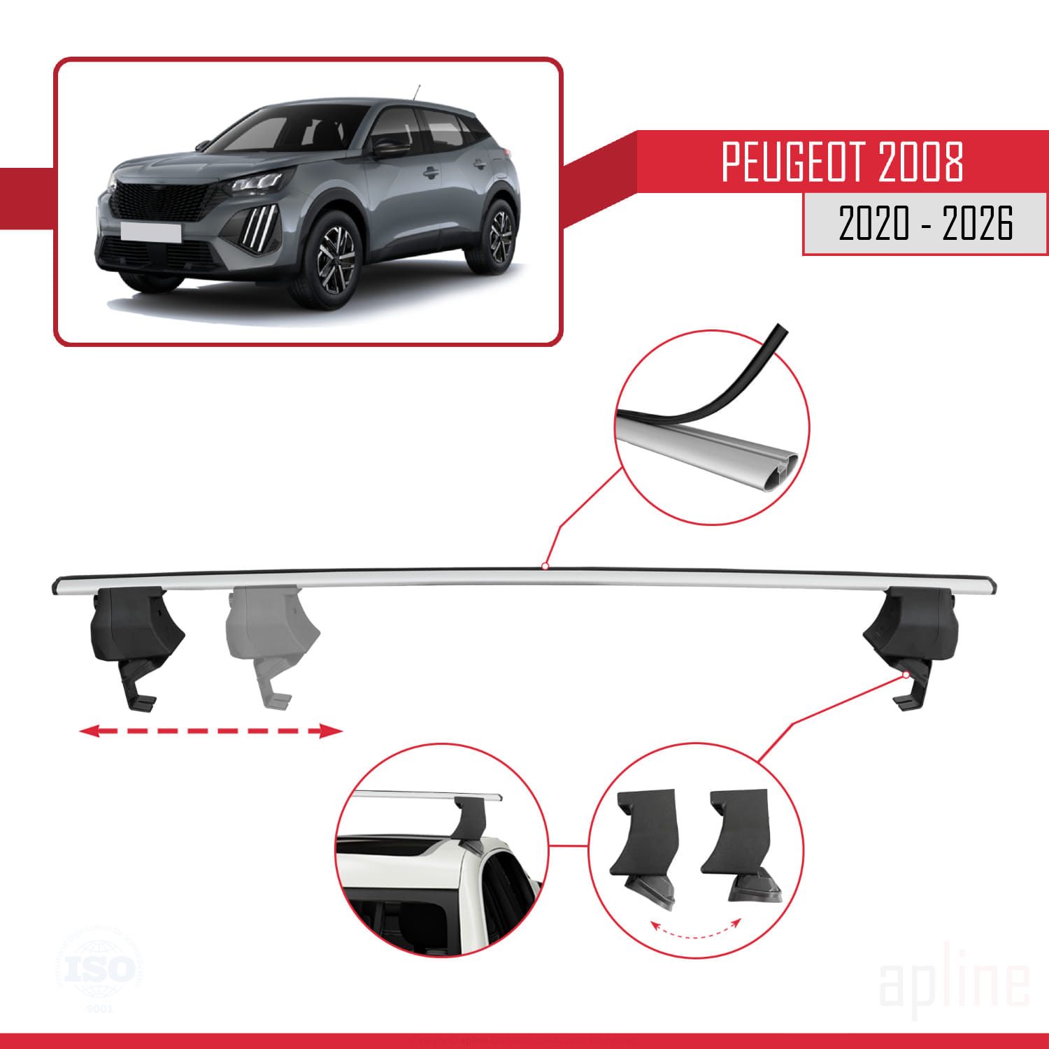 Peugeot 2008 II (P24) 2020 -2026 Arası ile Uyumlu ACE-4 Ara Atkı Tavan Barı Gri 2 Adet - Görsel 3