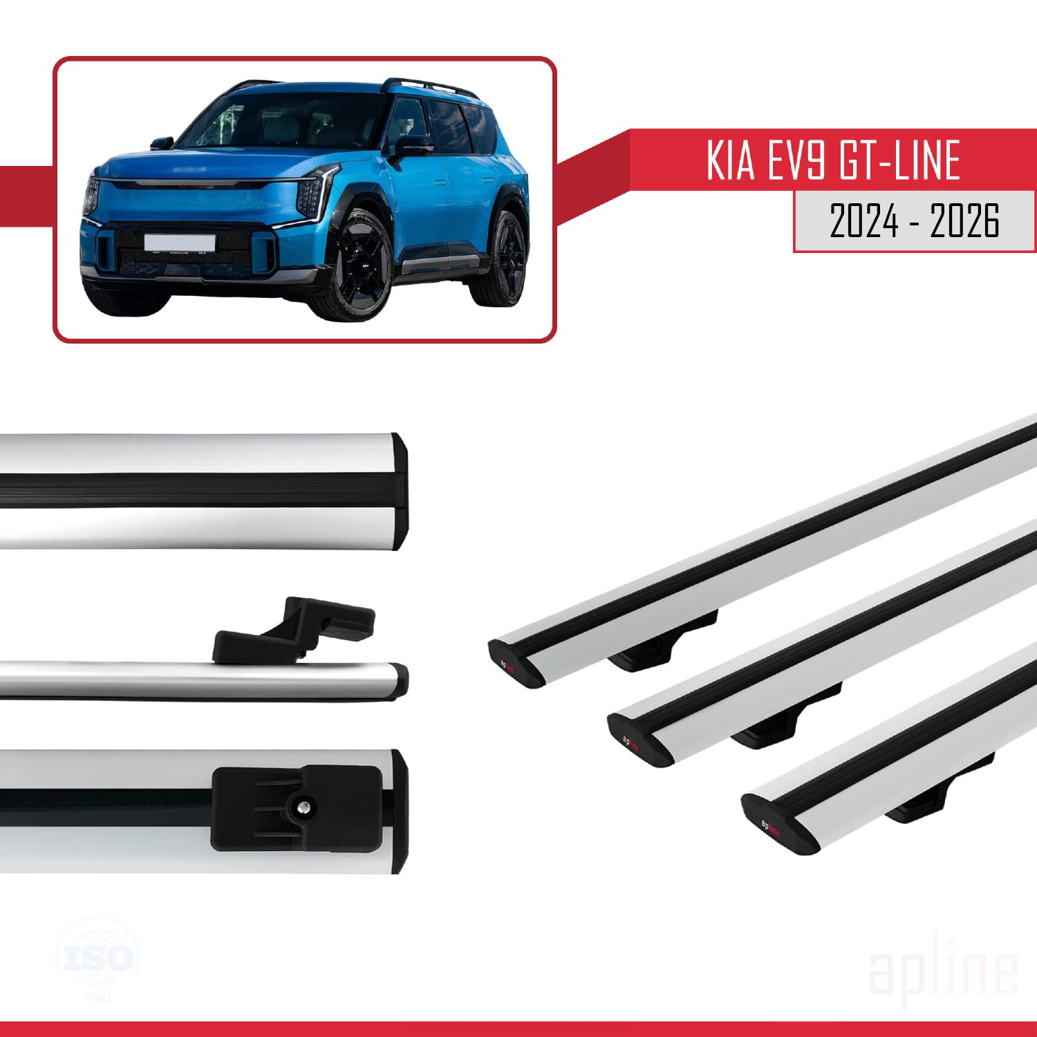 KIA EV9 GT-LINE 2024 -2026 Arası ile Uyumlu BASIC Model Ara Atkı Tavan Barı Gri 3 Adet - Görsel 3