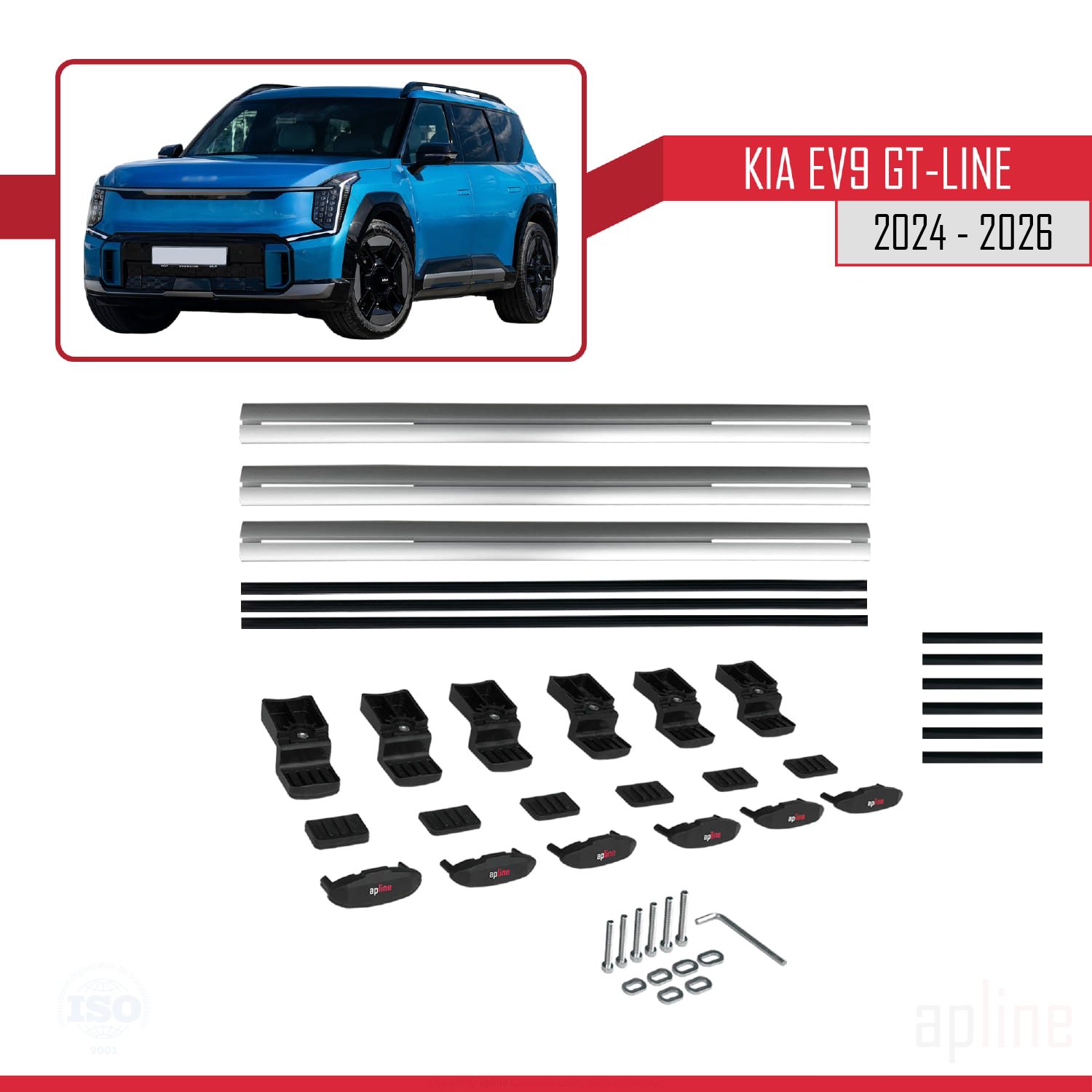 KIA EV9 GT-LINE 2024 -2026 Arası ile Uyumlu BASIC Model Ara Atkı Tavan Barı Gri 3 Adet - Görsel 6