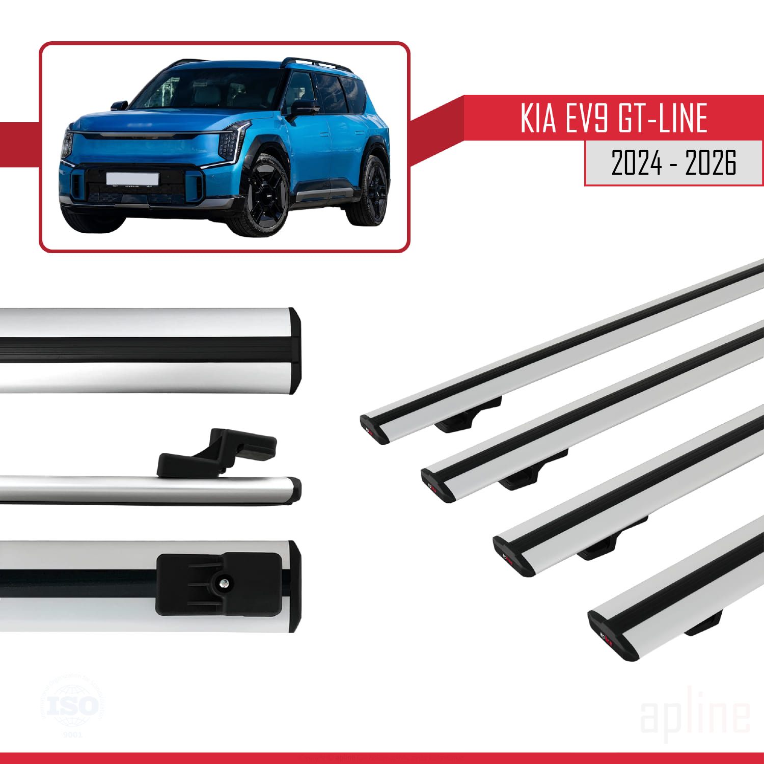 KIA EV9 GT-LINE 2024 -2026 Arası ile Uyumlu BASIC Model Ara Atkı Tavan Barı Gri 4 Adet - Görsel 3