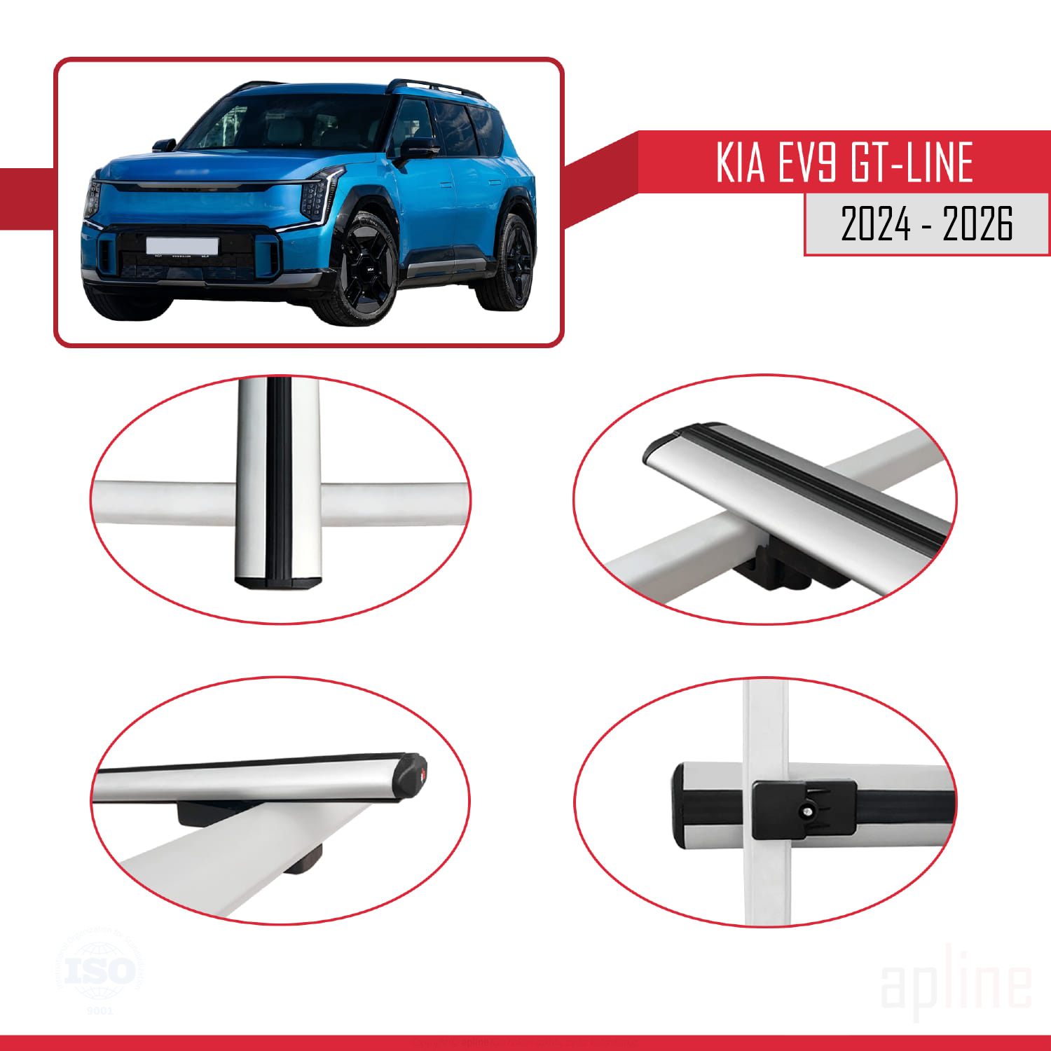 KIA EV9 GT-LINE 2024 -2026 Arası ile Uyumlu BASIC Model Ara Atkı Tavan Barı Gri 4 Adet - Görsel 4