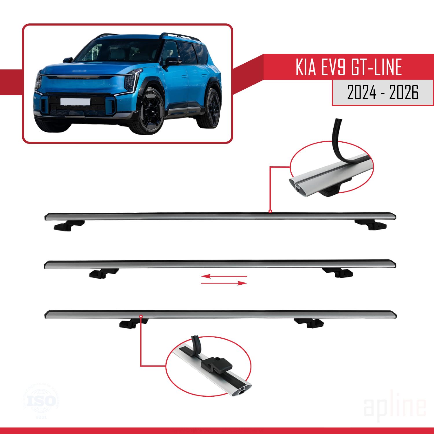 KIA EV9 GT-LINE 2024 -2026 Arası ile Uyumlu BASIC Model Ara Atkı Tavan Barı Gri 4 Adet - Görsel 5