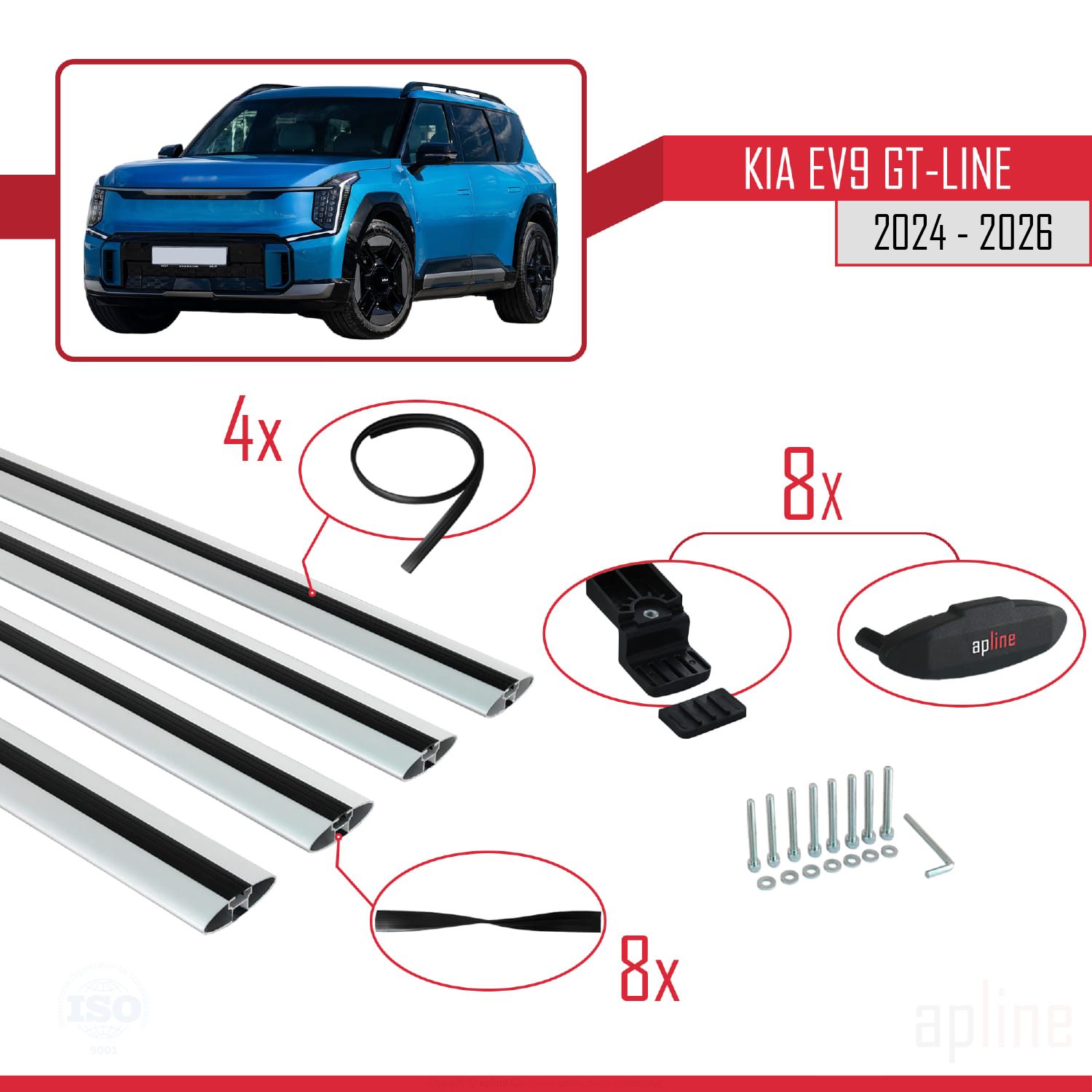 KIA EV9 GT-LINE 2024 -2026 Arası ile Uyumlu BASIC Model Ara Atkı Tavan Barı Gri 4 Adet - Görsel 6