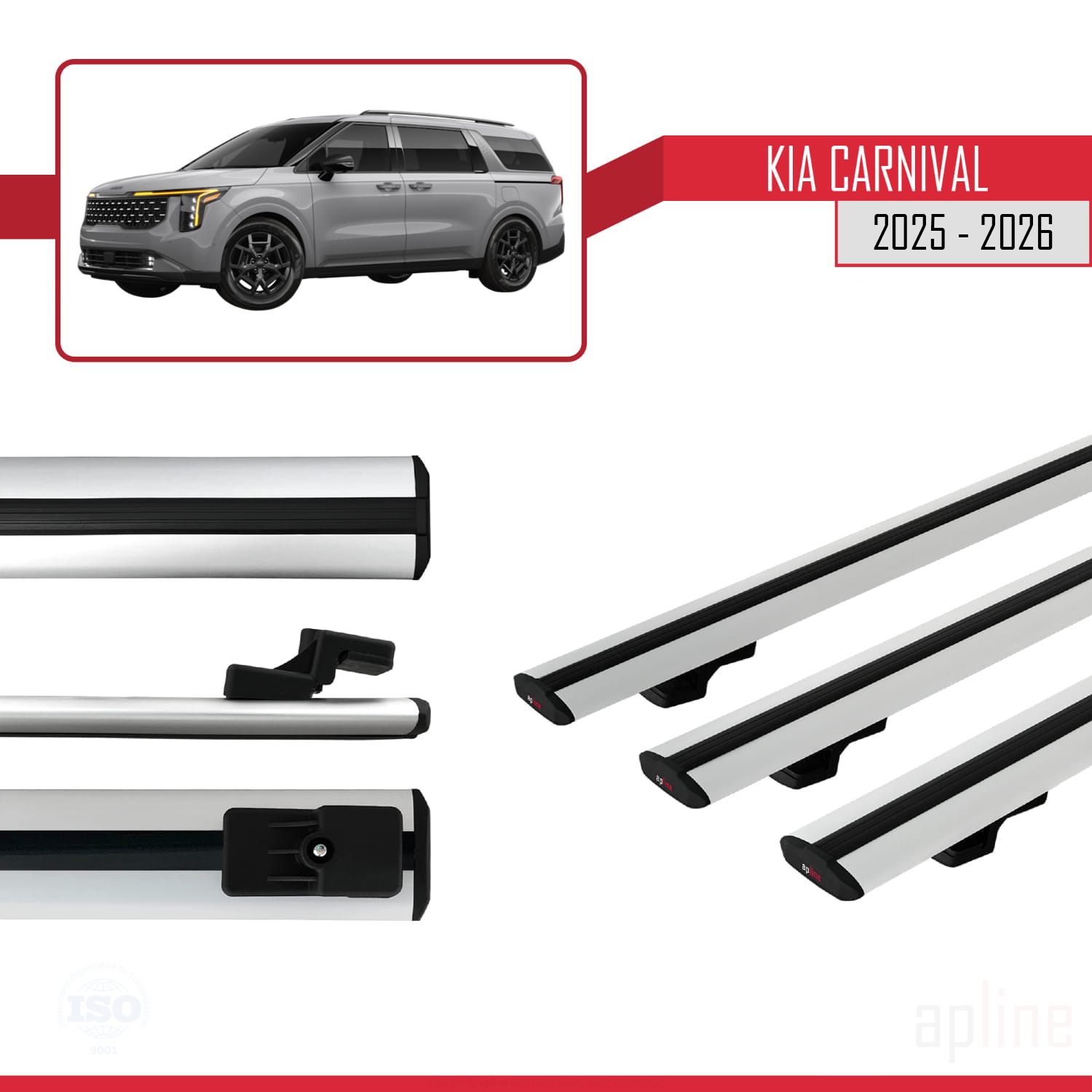 Kia Carnival 2025 -2026 Arası ile Uyumlu BASIC Model Ara Atkı Tavan Barı Gri 3 Adet - Görsel 3